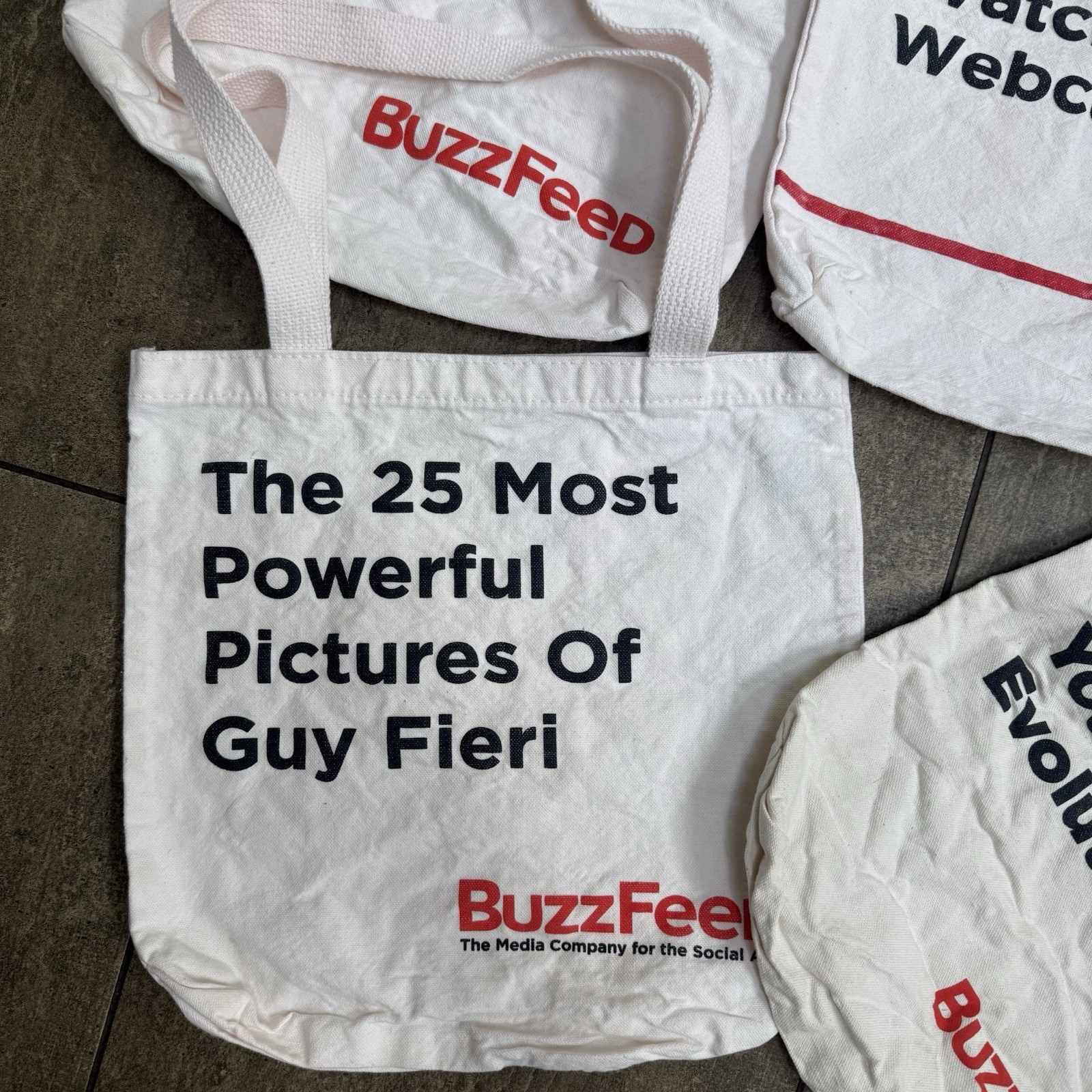 5 BuzzFeed Branded Canvas Shopping Meme Totes Lot Discontinued Buzz Feed 12×13
