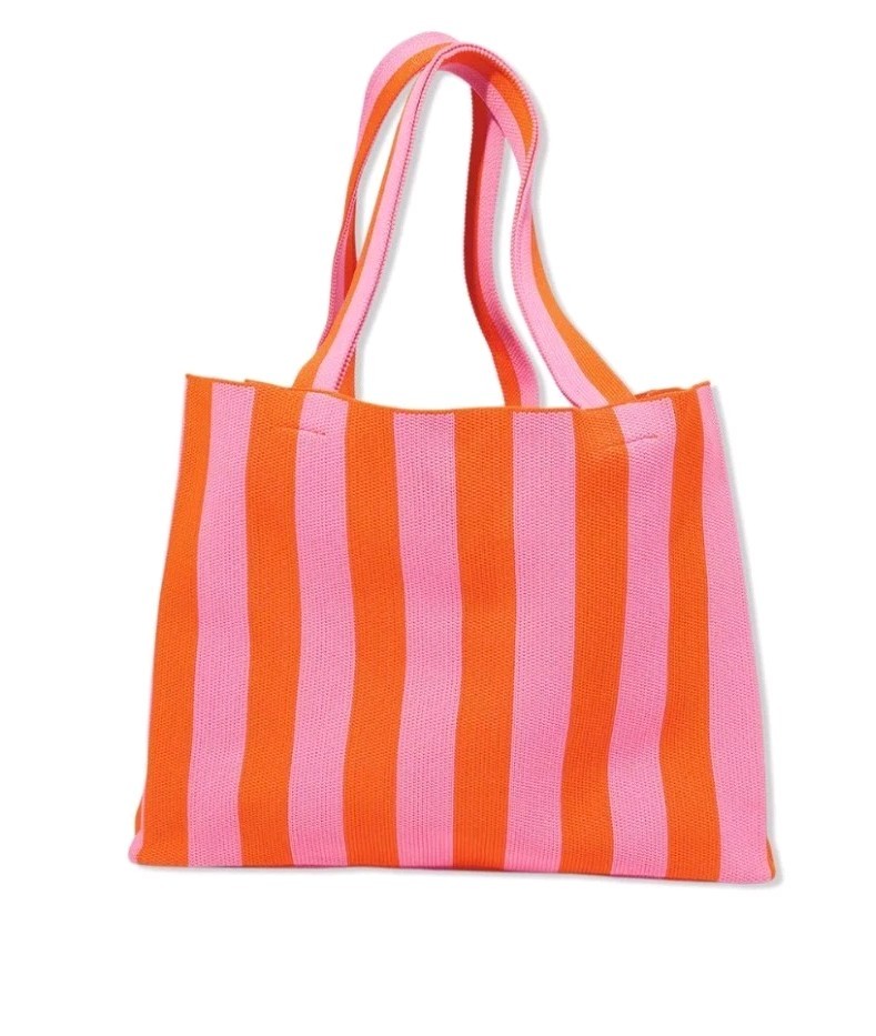 ULTA Beauty Collection Reusable Pink Orange Striped Polyester Tote Bag Medium