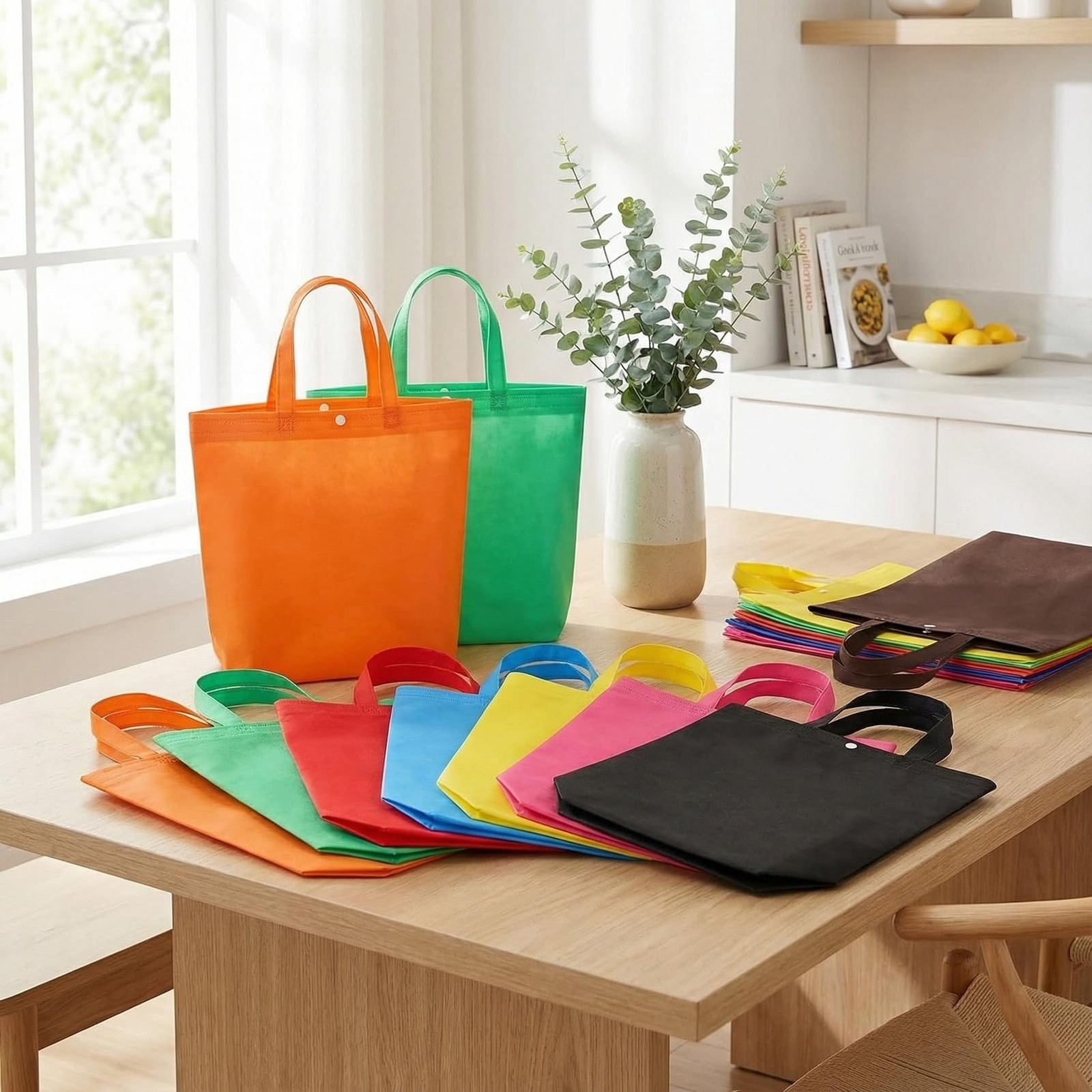 50 PCS Foldable Reusable Grocery Shopping Tote Bags Snap Closure Assorted Colors