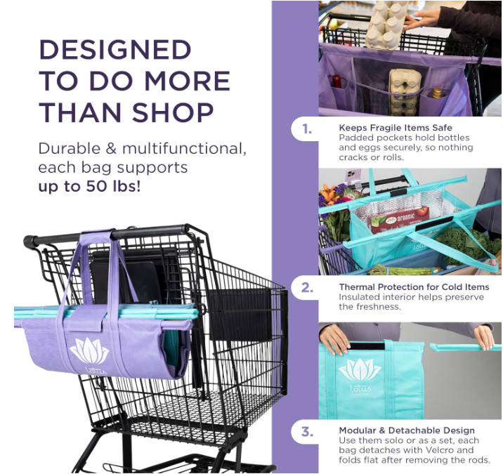 Original Trolley Reusable Shopping Bags, Detachable Reusable Grocery Bags 4-Pack