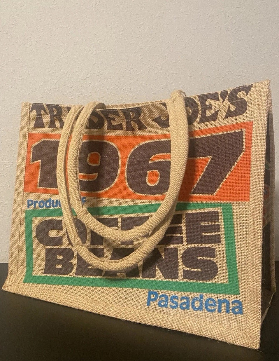 Trader Joe’s Coffee Beans Tote Reusable Jute Burlap Bag, 1 Bag NEW W/TAGS