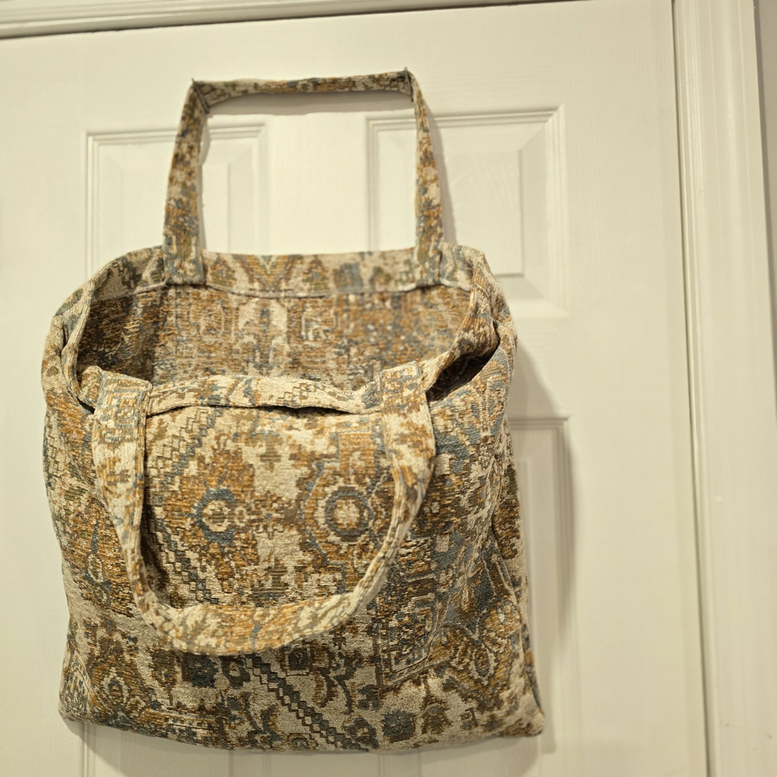 All-Over Pattern Foldable Fabric Reusable Shopping Bag Large Beige Brown Blue