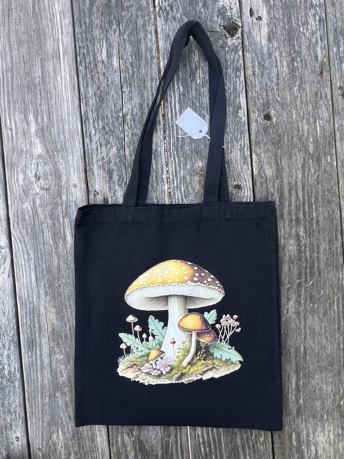 Black Mushroom Canvas Reusable Tote Bag