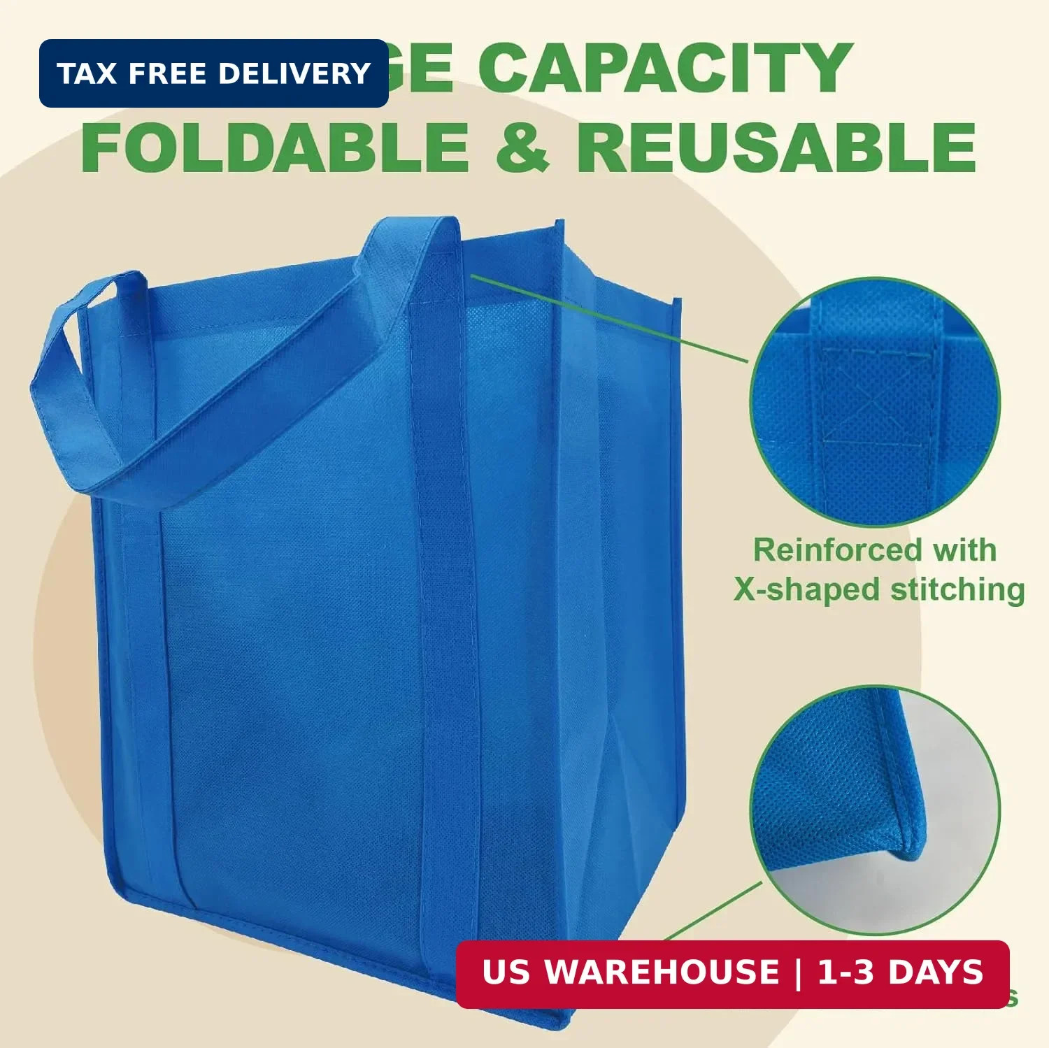 10 Pack Reusable Shopping Bags – 14.9×12.6×9.4 Inth Bulk Tote Bag for Grocery wi
