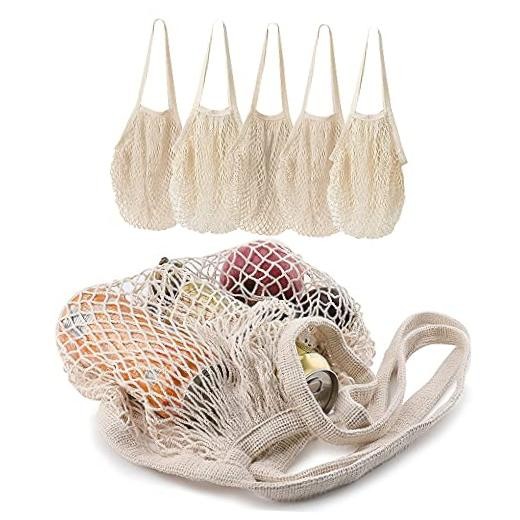 5 pack Cotton String Shopping Bags Reusable Washable Grocery Mesh 5-pack Biege