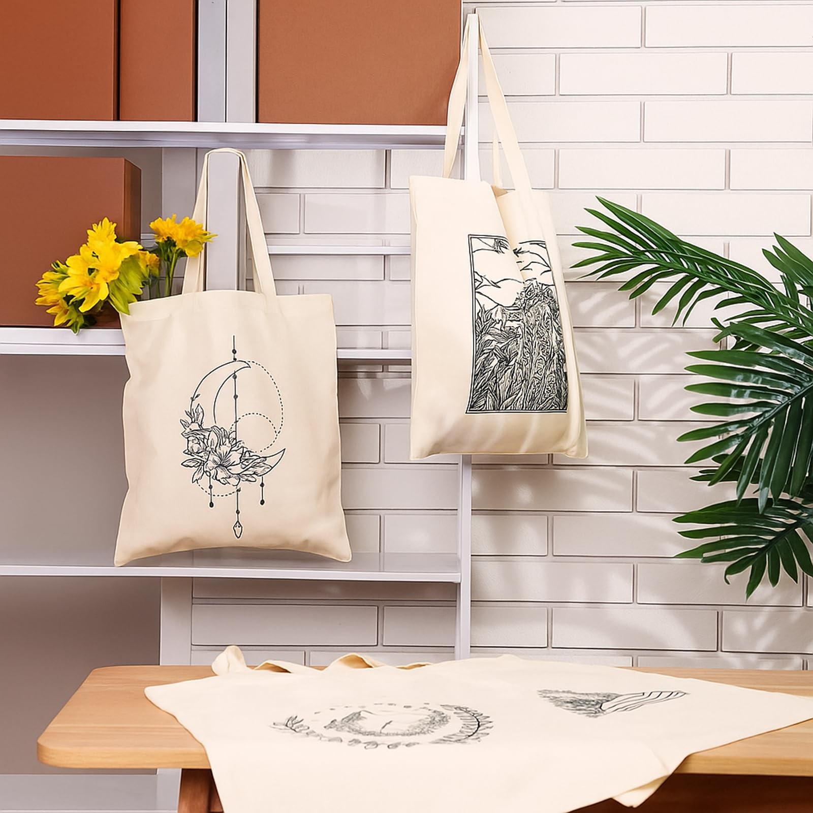 4 Pcs Canvas Tote Bag for Women Canvas Shopping Totes Aesthetic Reusable Groc…