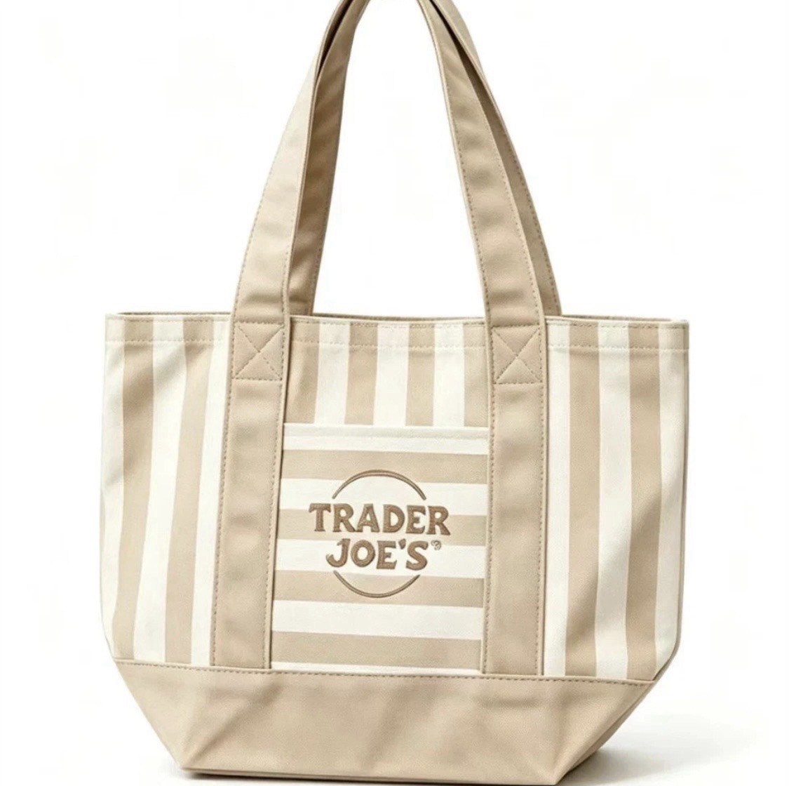 Trader Joe’s Striped Tote Reusable Shopping Bag Beige 13x11x6 in New