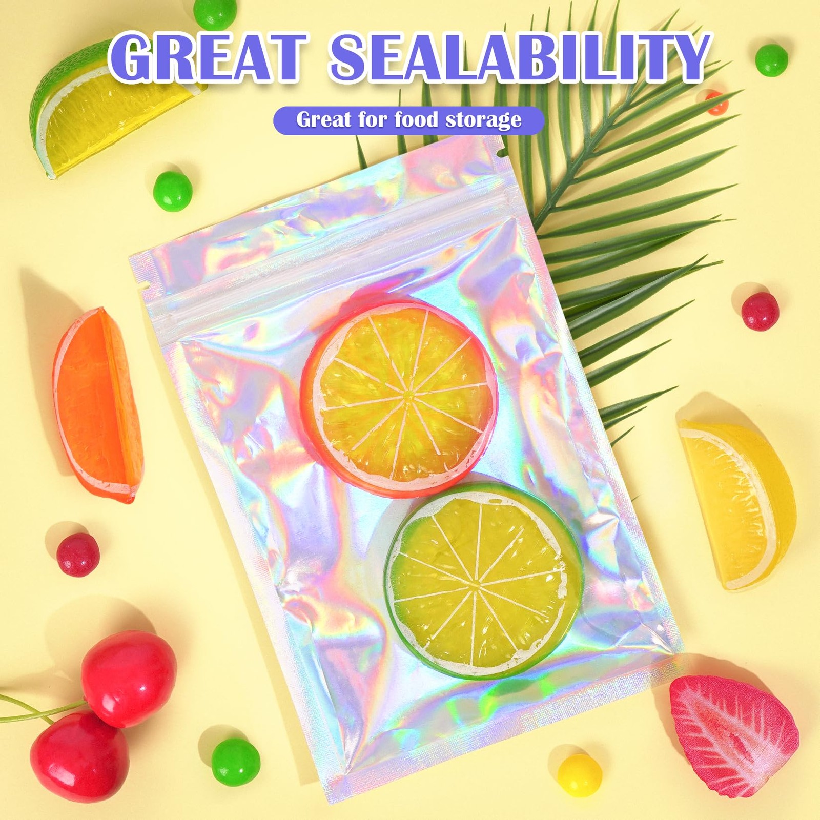 Jetmore 100 Pcs Smell Proof Bag, Mylar Bags with Clear 4*6inch, Holographic