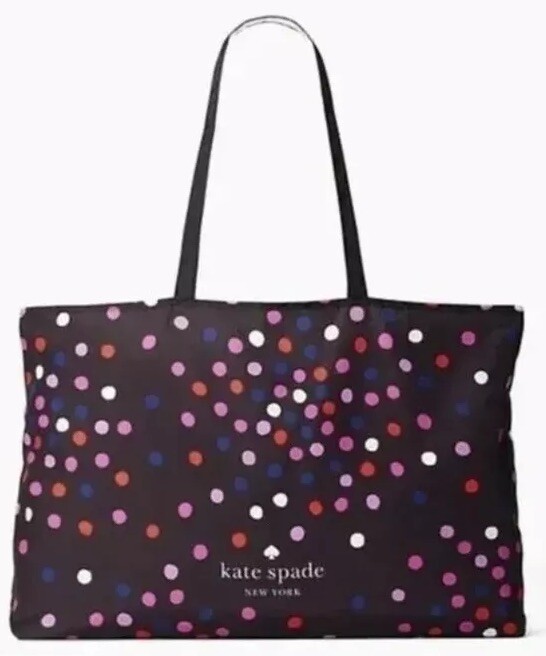 Kate Spade Confetti Black Fabric Polka Dot Shopper Tote