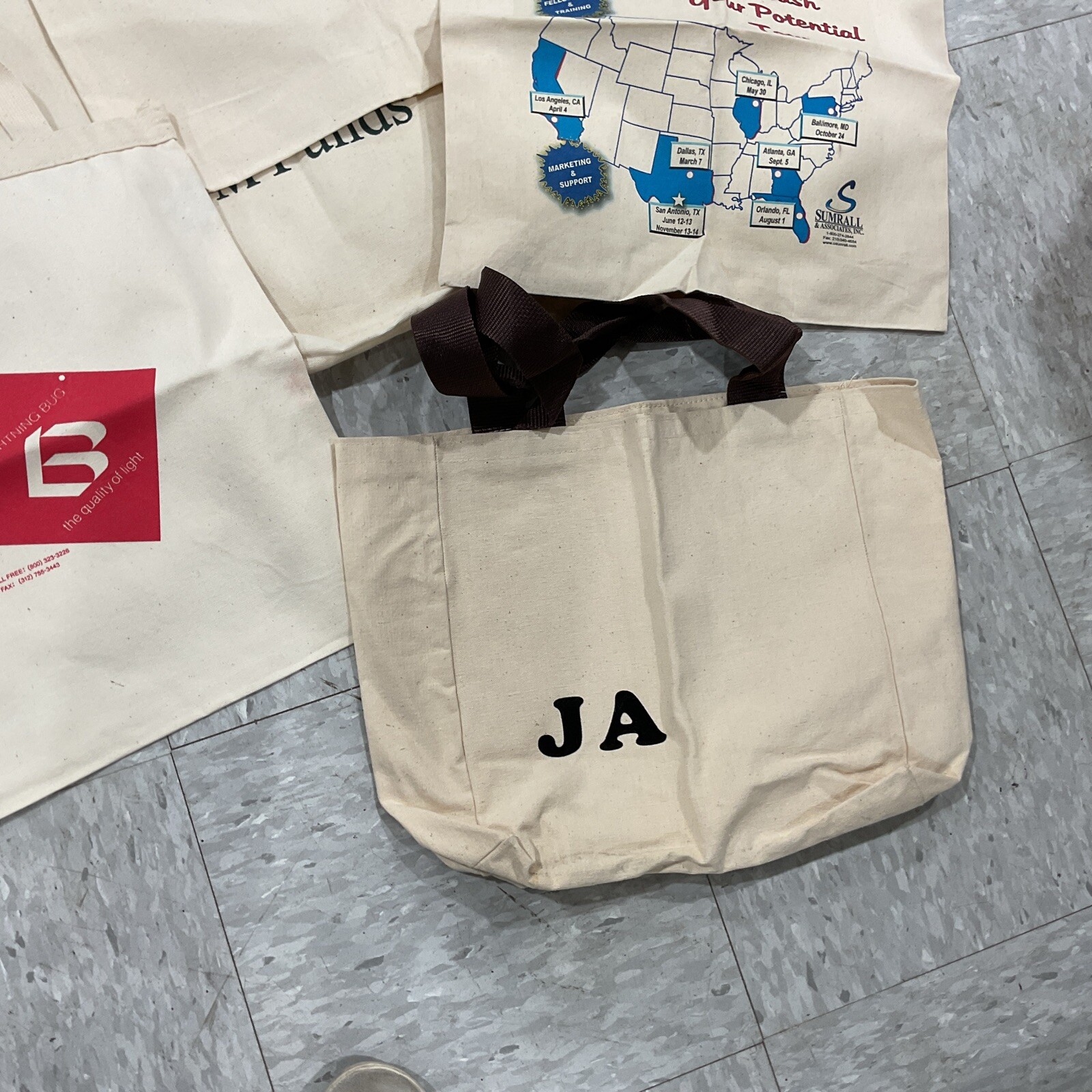 Various 10 Canvas Tote Bags Lot Branded