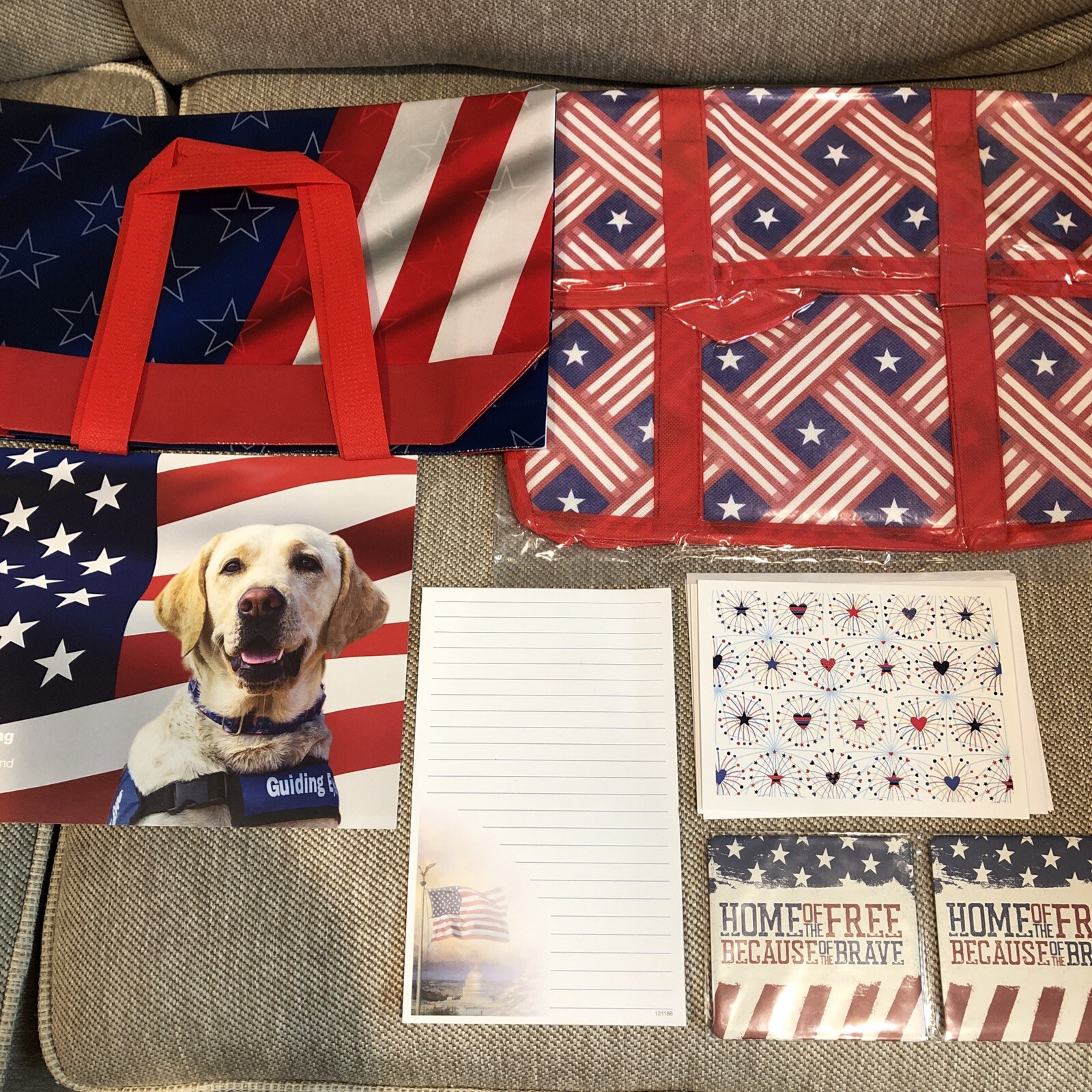 Patriotic Freezer Bag, Shopping Bag, 2 Coasters, 2 Note Cards, Note paper ~ New