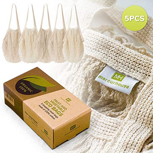 5 pack Cotton String Shopping Bags Reusable Washable Grocery Mesh 5-pack Biege
