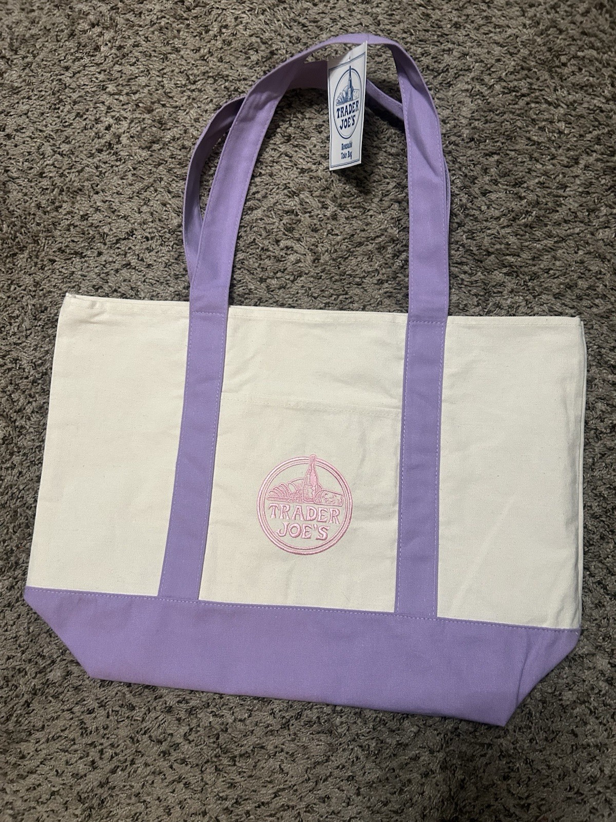 Large Trader Joe’s Tote Bag Lavender/purple With Pink Logo NWT US Seller 2026