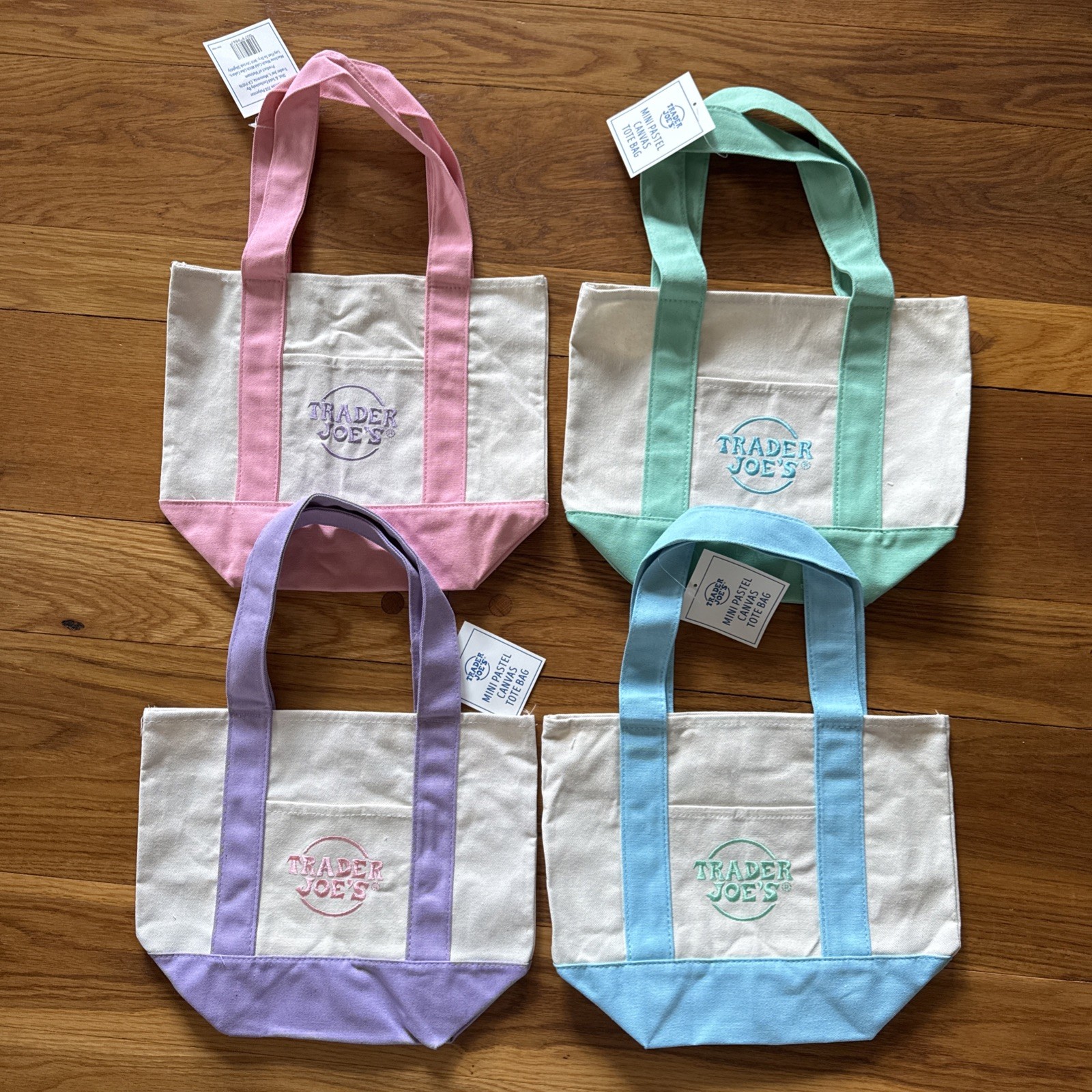 Trader Joe’s Pastel Mini Canvas Tote Bags *NWT* 2025 Easter Set of 4 Colors NWT