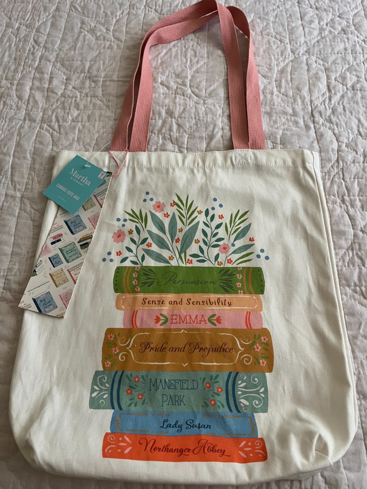 Jane Austin Novels Print Colorful Cotton Canvas Tote 15″ Square NEW