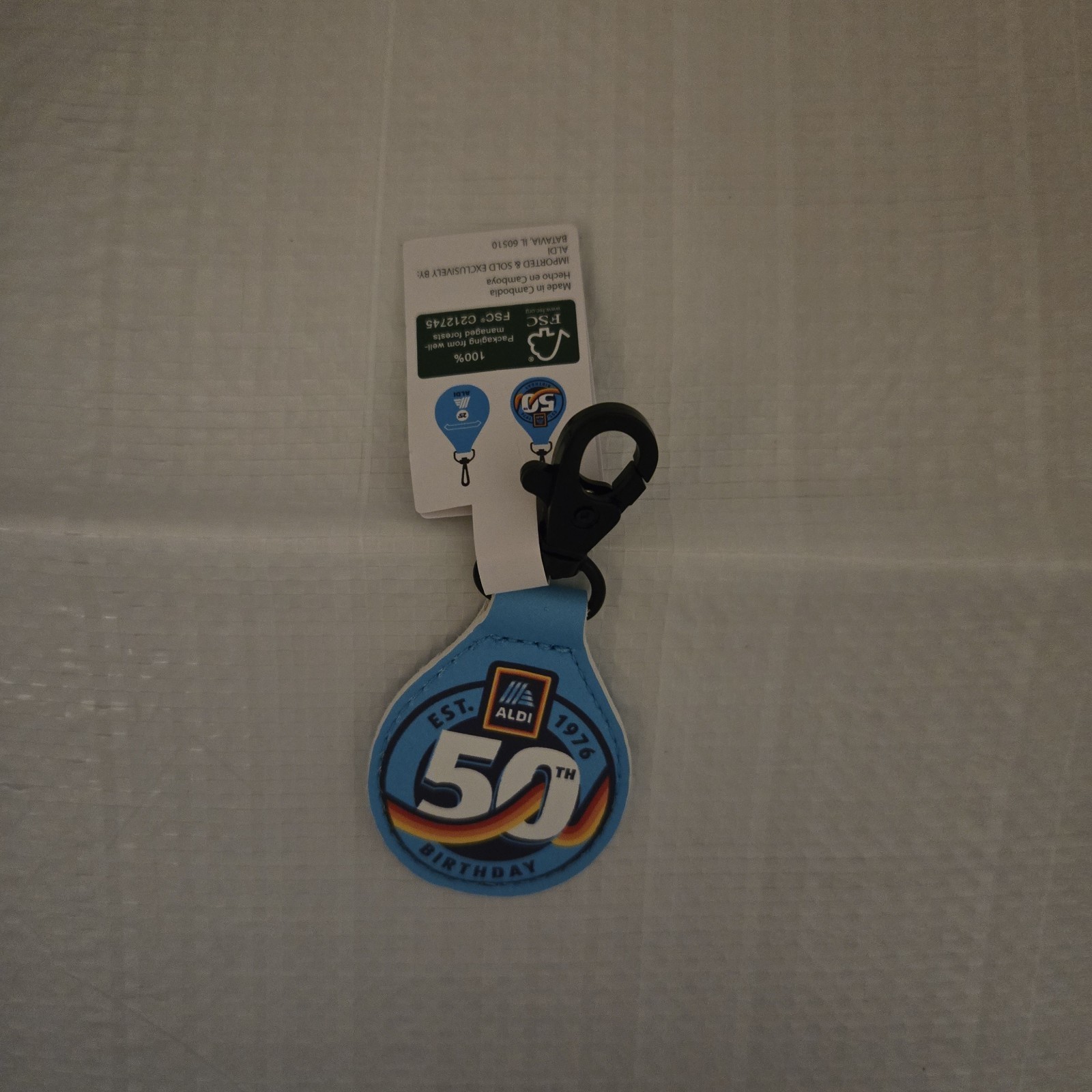 ALDI XL Reusable CLICK AND STAY 50th Birthday Shopping Bag & Quarter Keychain