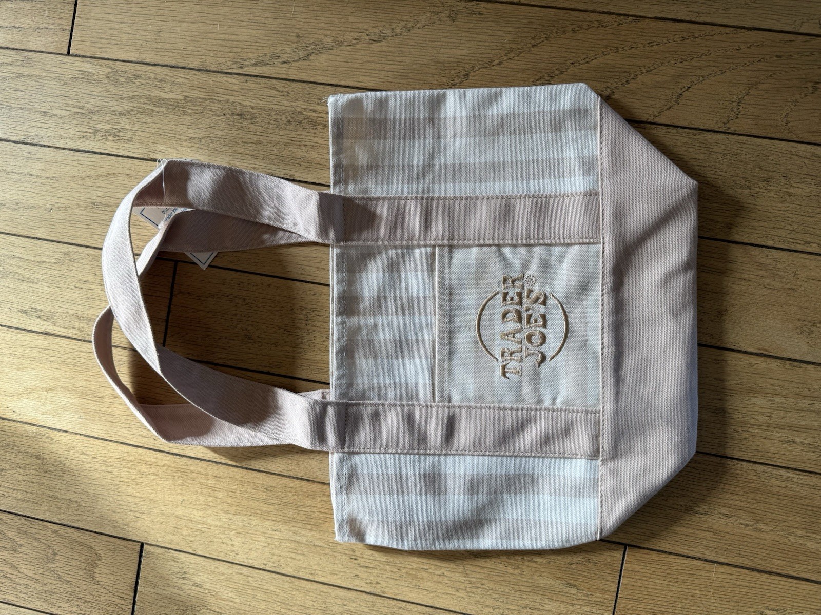 Trader Joe’s Canvas Reusable Tote Bag Pink/White Striped 15x14x6 in