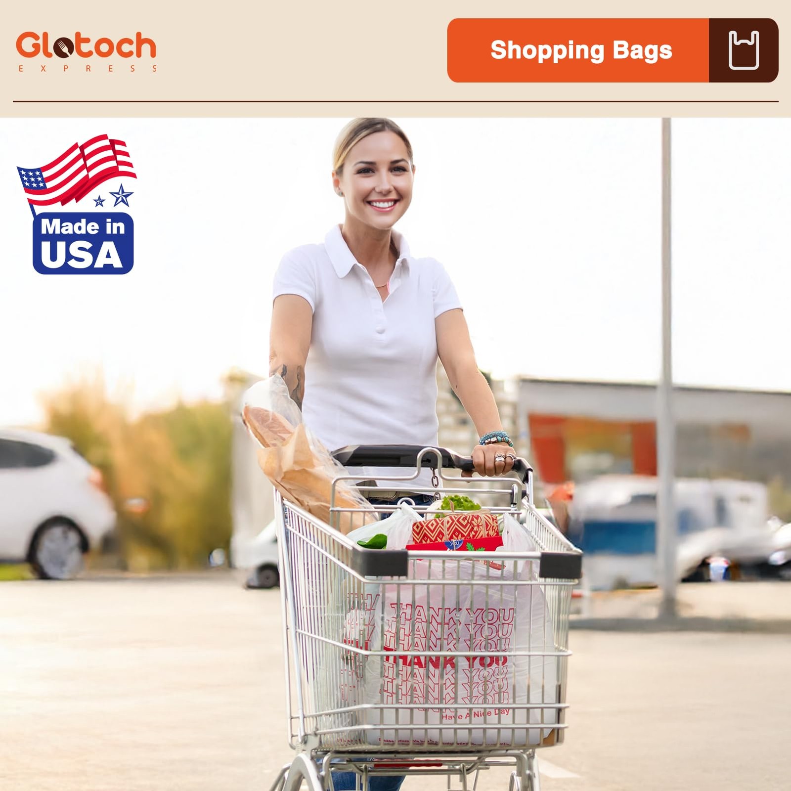 Glotoch Plastic Thank You Bags 1000 Count, 11.5″ x 6.5″ x 1000 White