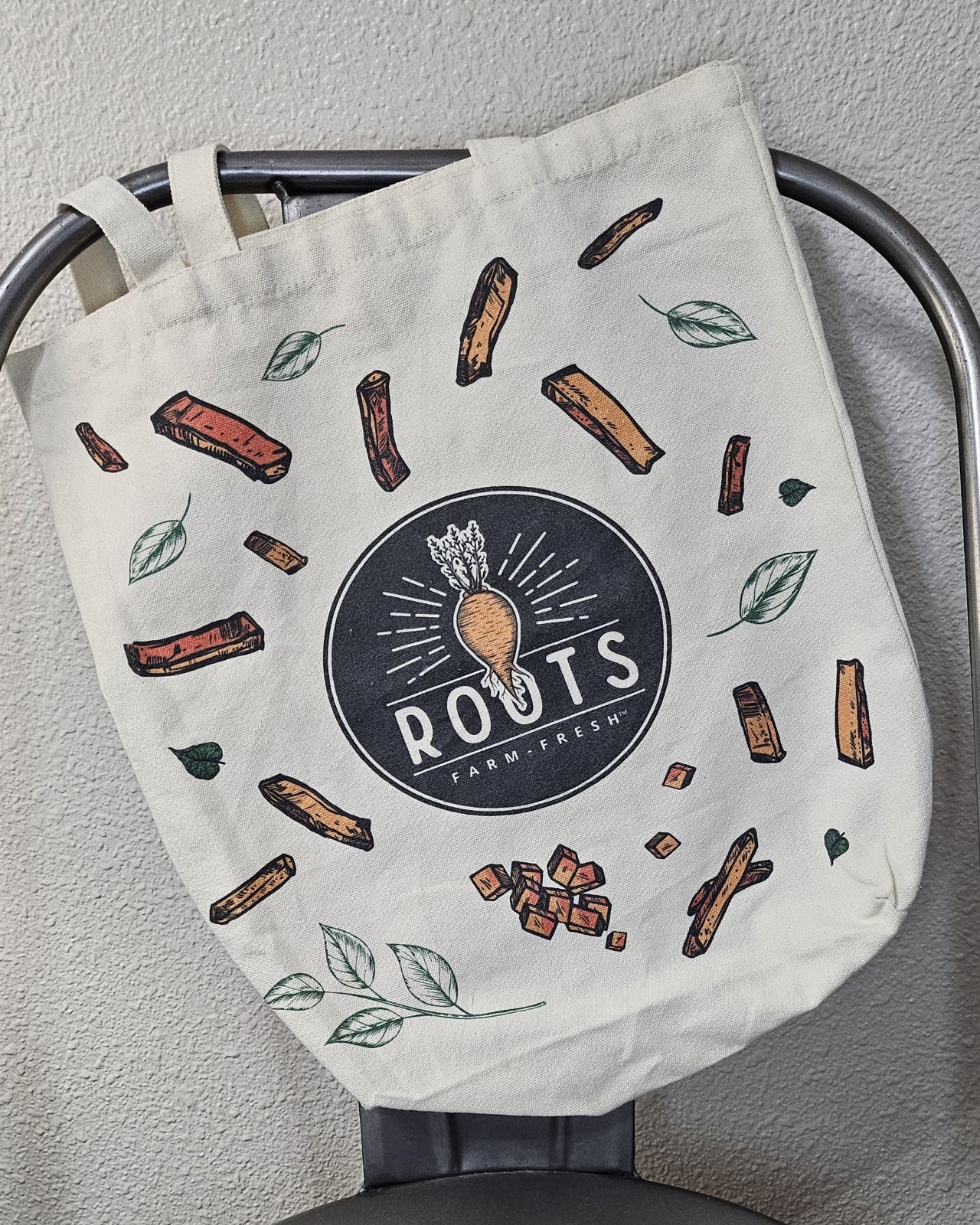 Roots Brand Farm Fresh Reusable Tote Bag Double Shoulder Strap Farmers Market