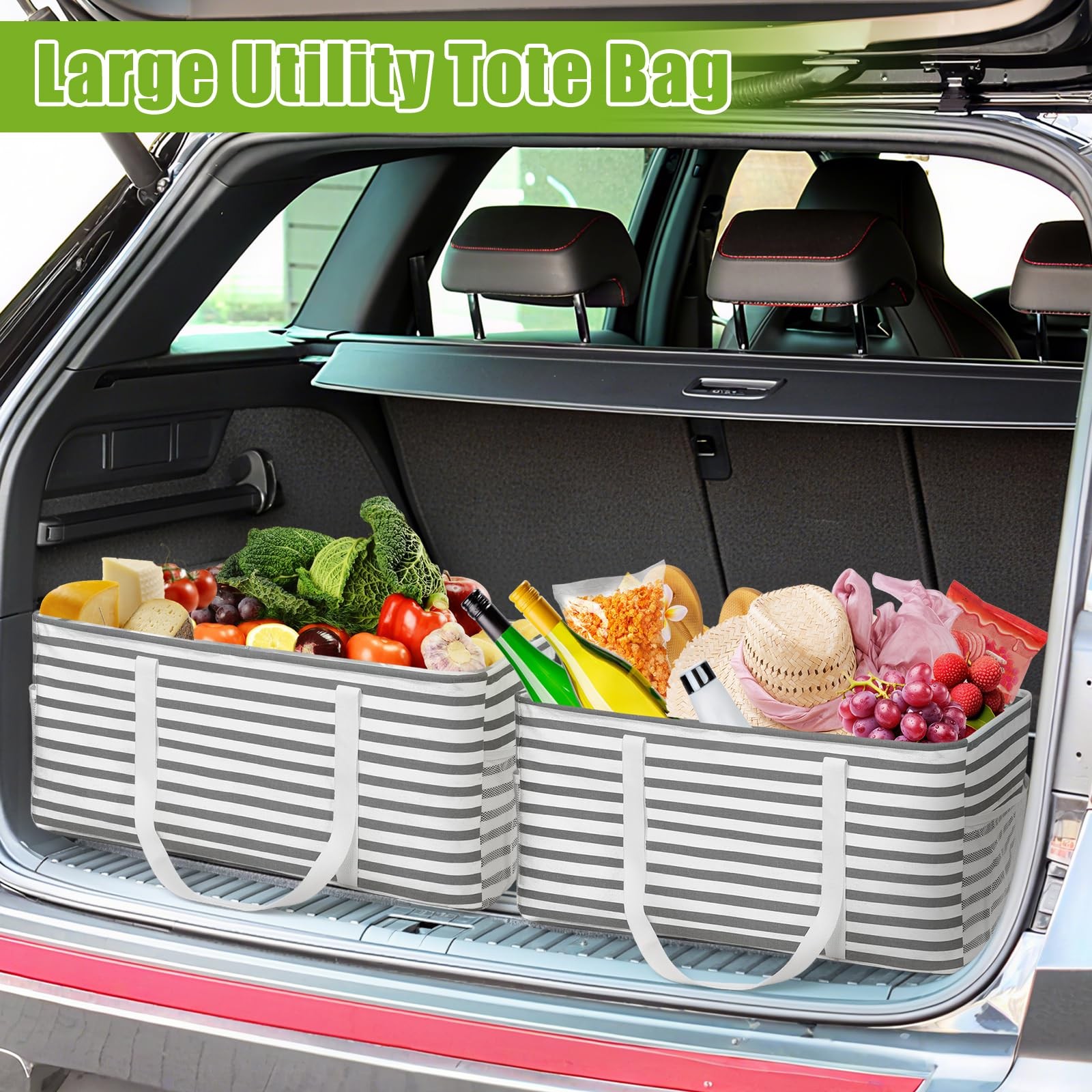 VZZNN 3 PCS Extra Large Tote Bag Reusable Grocery Bags with Metal Wire Frame …