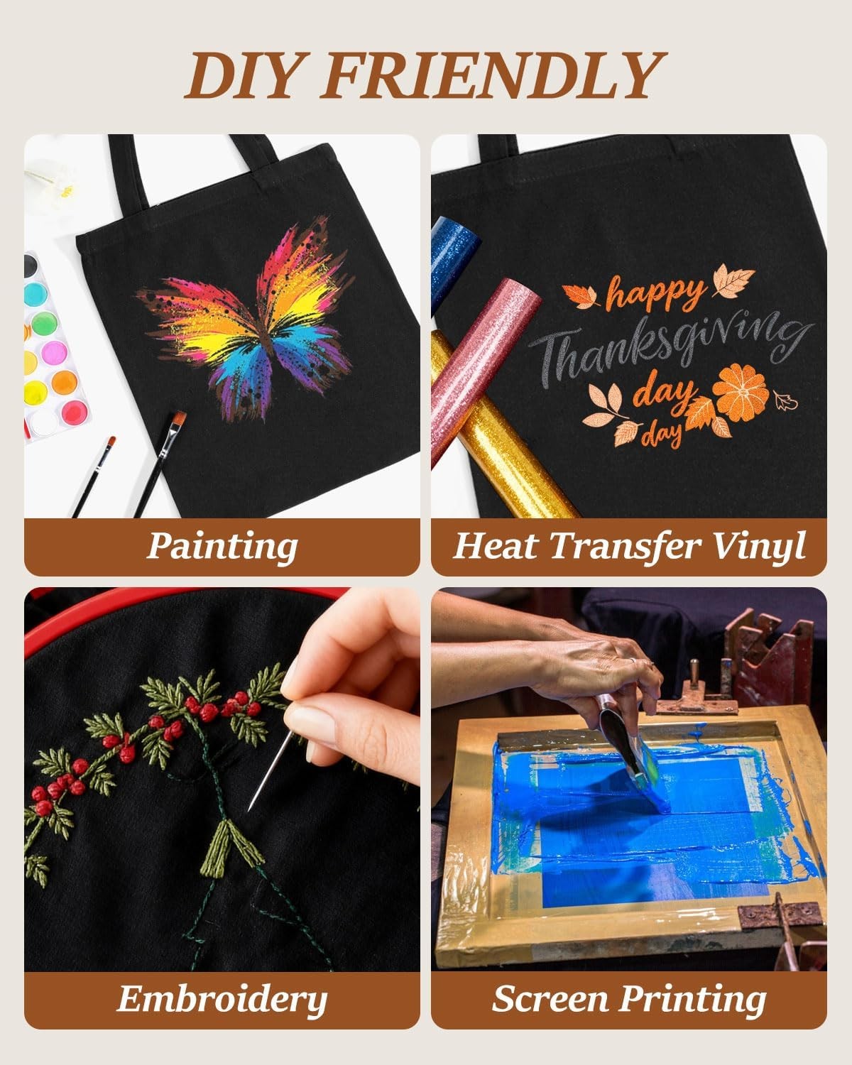 50-Pack Canvas Tote Bags: Bulk Blank Bags for Heat Transfer Printing, Black