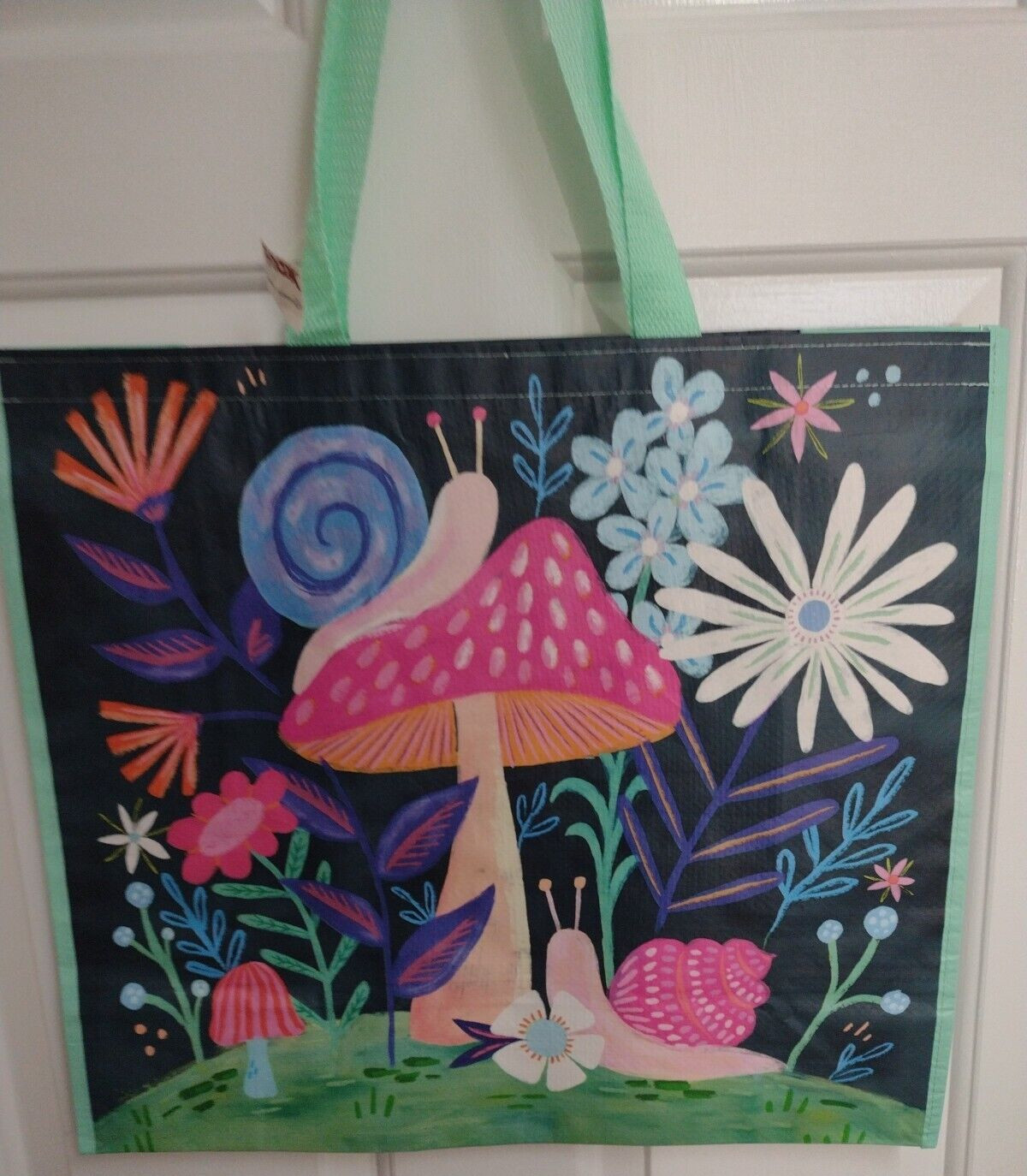 TJ Maxx Large Shopping Bag Mushroom and Snail Print Eco Friendly Reusable Tote