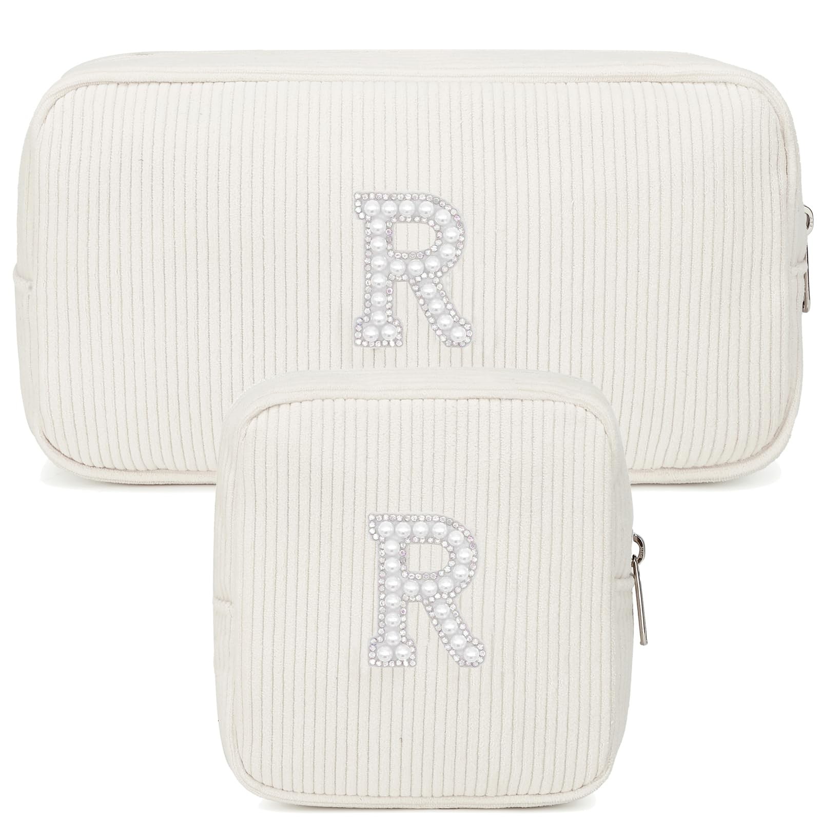Meisohua 2 Pieces Personalized Initial Makeup Bag for Women one size, Beige