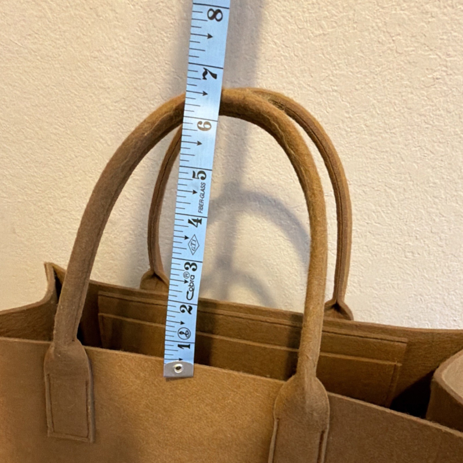 Brown Felt Large Reusable Shopping Bag with Handles, Inner Pocket, 17x15x6 in