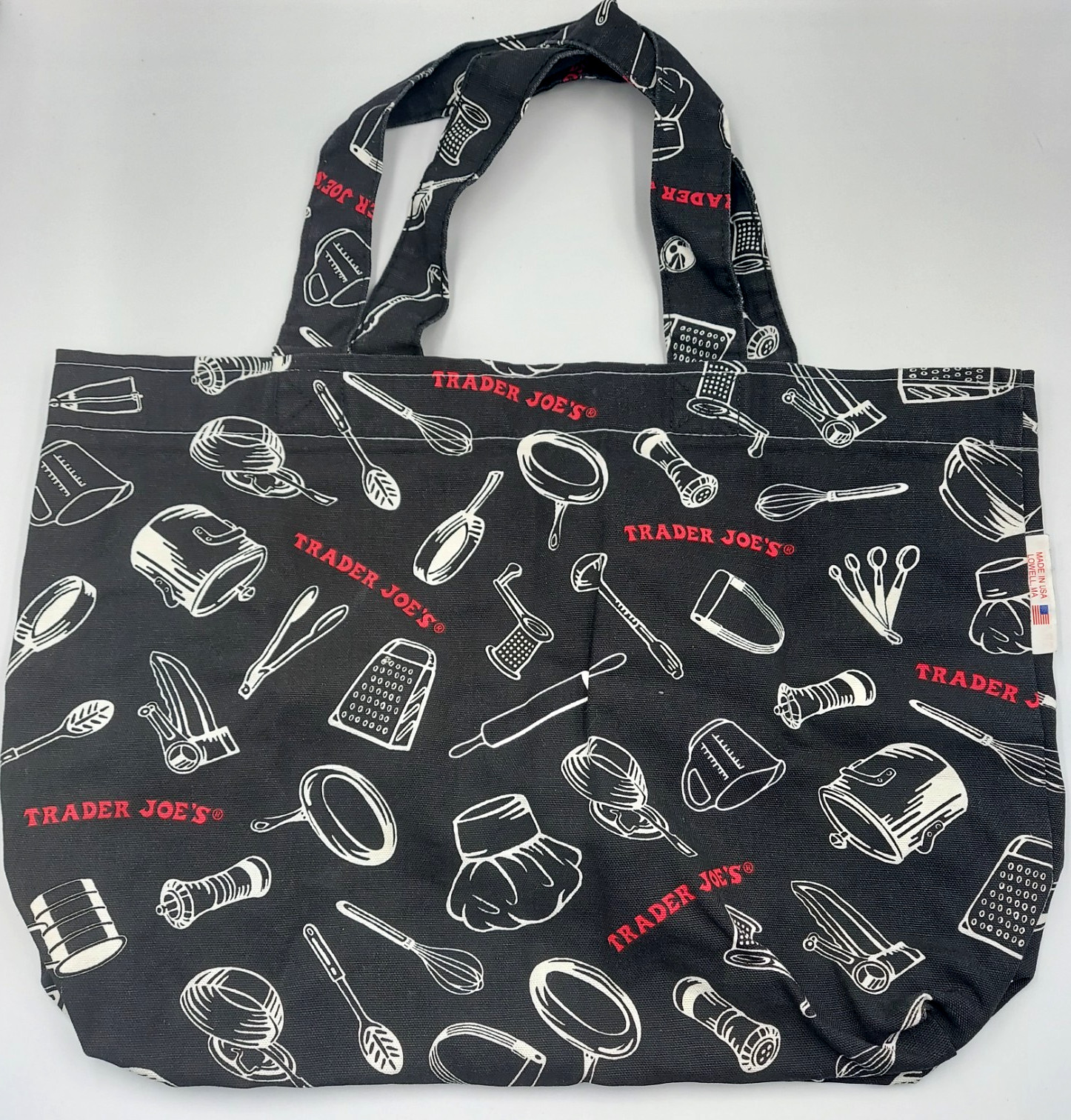 Rare Trader Joe’s vintage kitchen utensils tote bag reusable shopping black