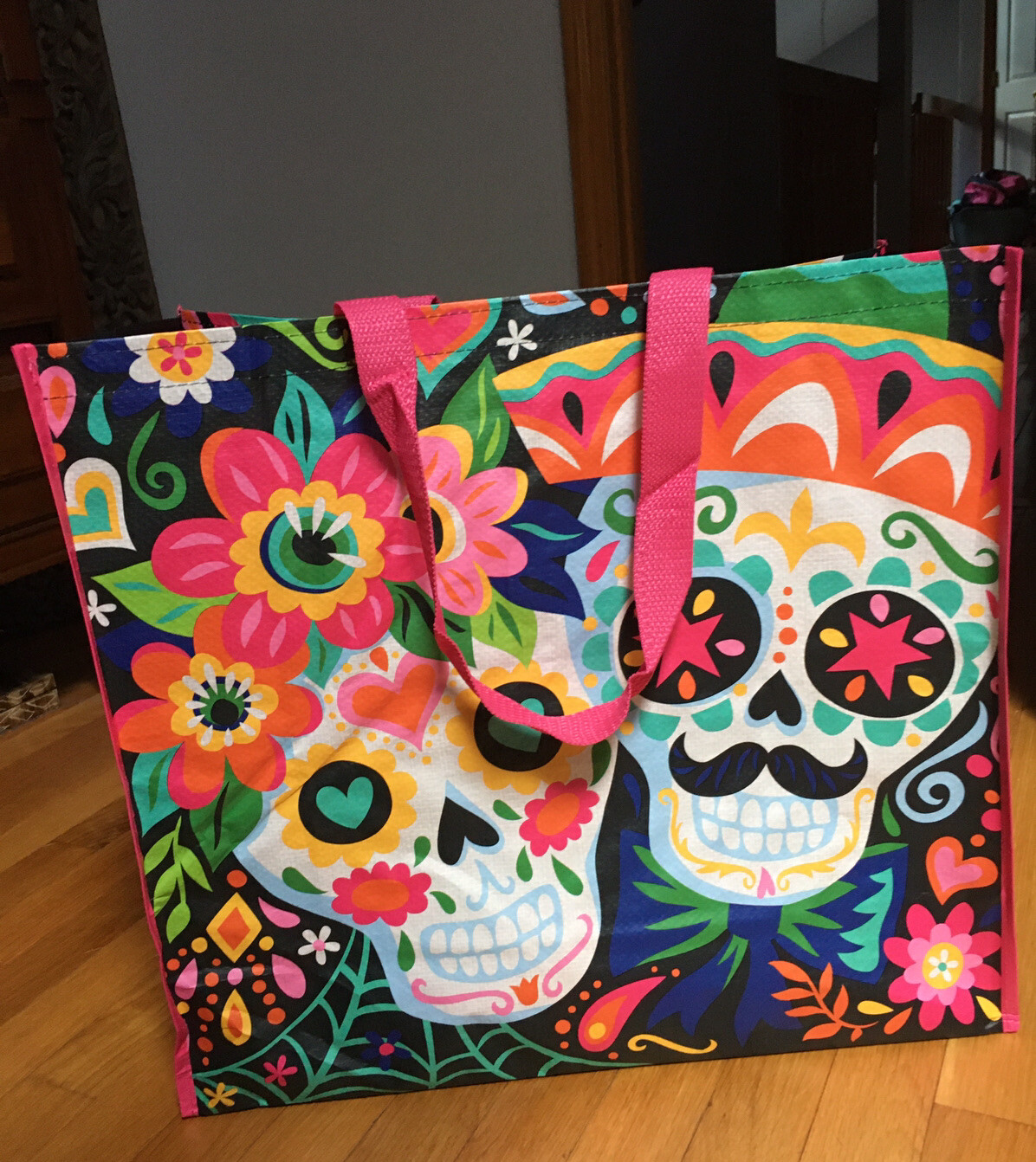 New XXL Sugar Skulls~Day Of The Dead~Shopping Bag Reusable Tote Bag~Marshalls
