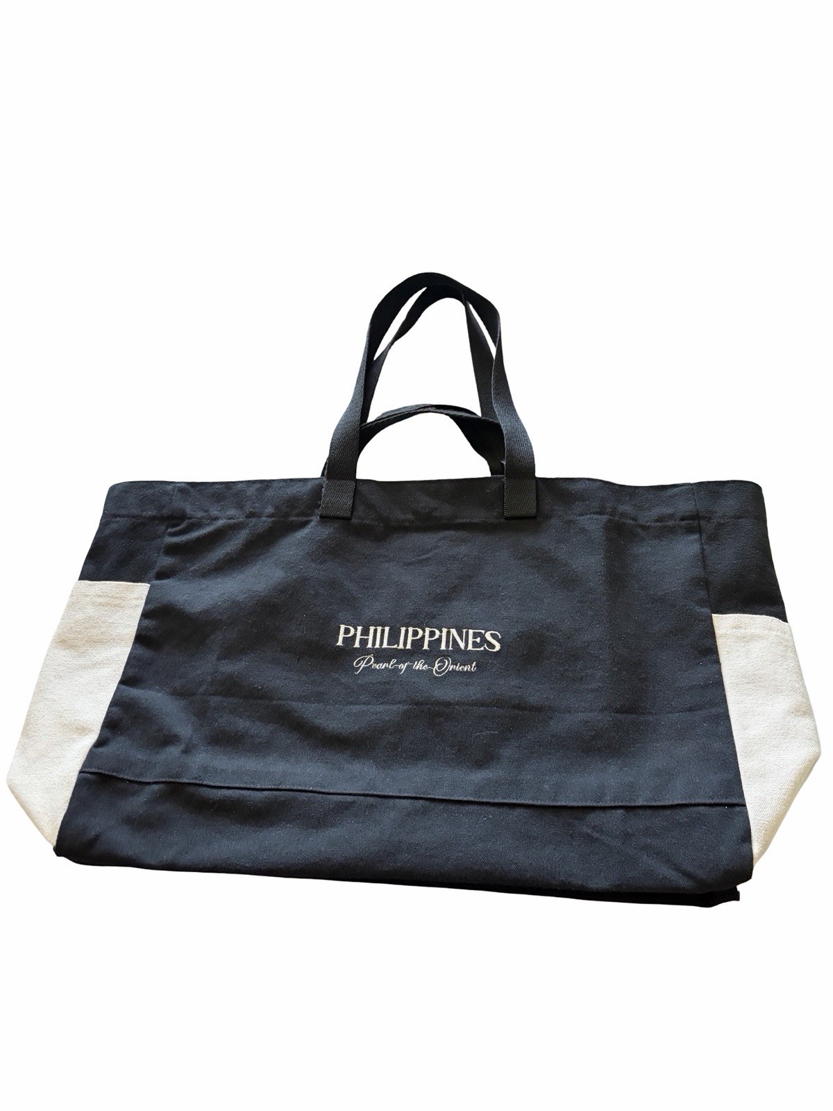 PHILIPPINES Fabric Tote Bag Black/Beige Print 22×15.5×4.5 Reusable Foldable