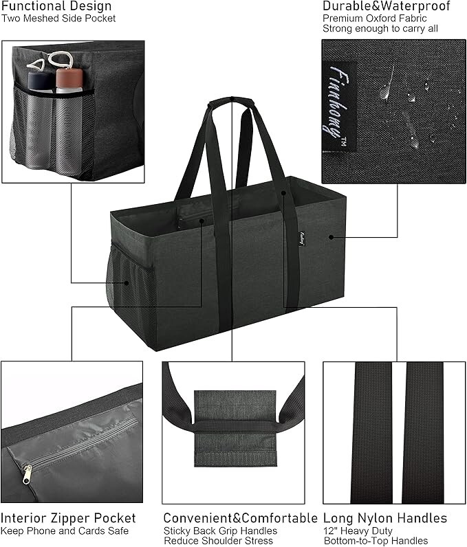 42L Extra Large Utility Tote Bag, Oxford Fabric Reusable Folding Grocery Bags