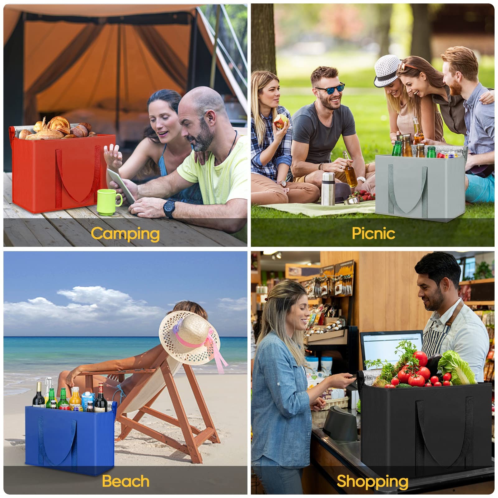 2 Pcs Insulated Reusable Grocery Bags Collapsible Cooler Heavy 16x9x13 Inch