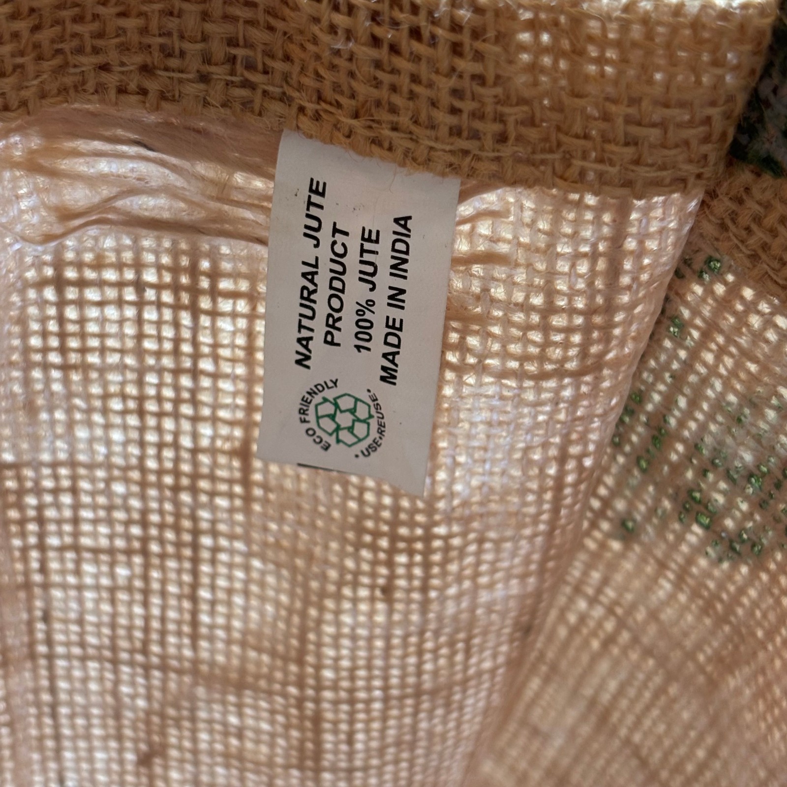 Arhaus Tan Earthy Tote Bag Jute Tan Floral Pattern 12.5 X 10 Inches