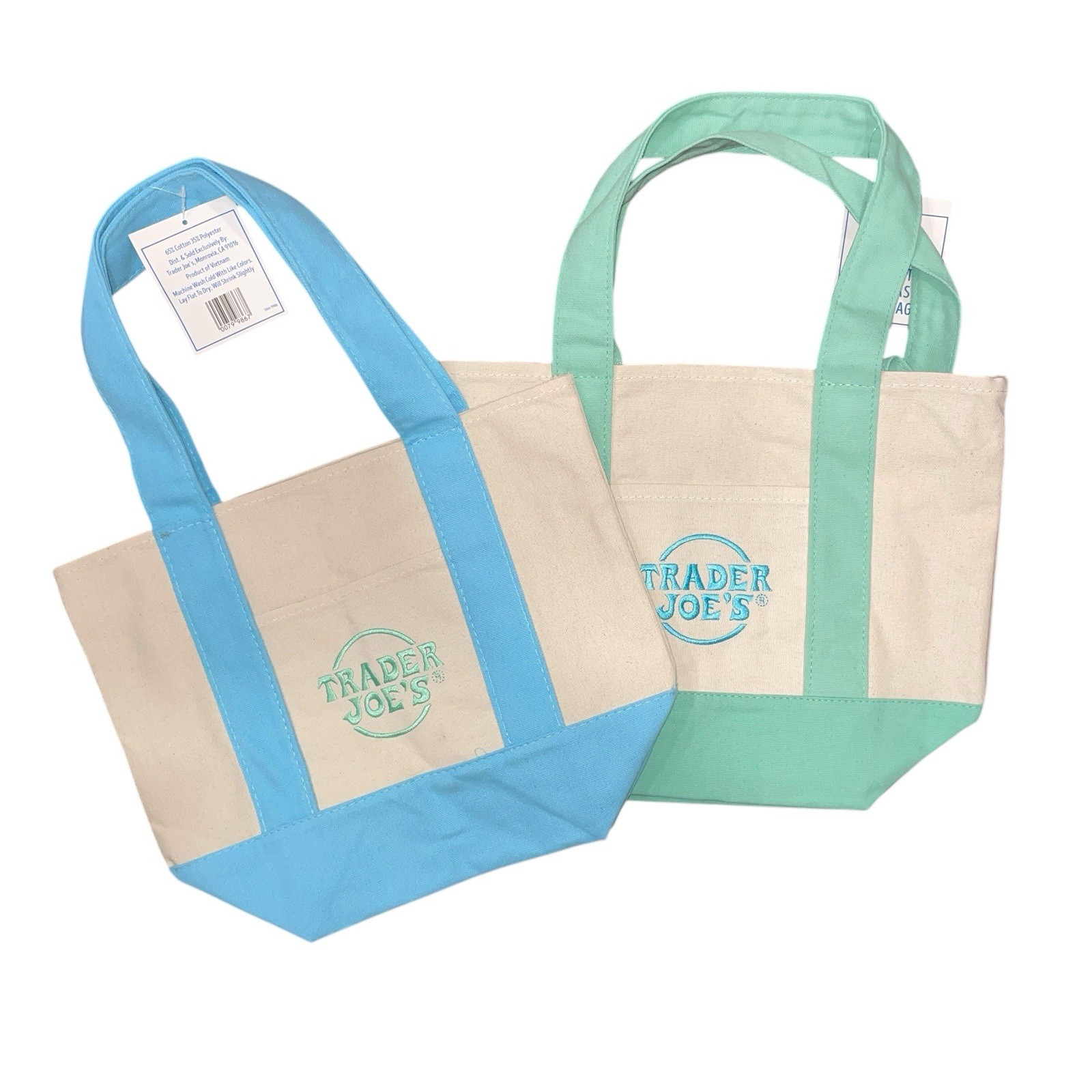 Trader Joe’s Pastel Mini Canvas Tote Bags MINT GREEN & BABY BLUE Viral TikTok