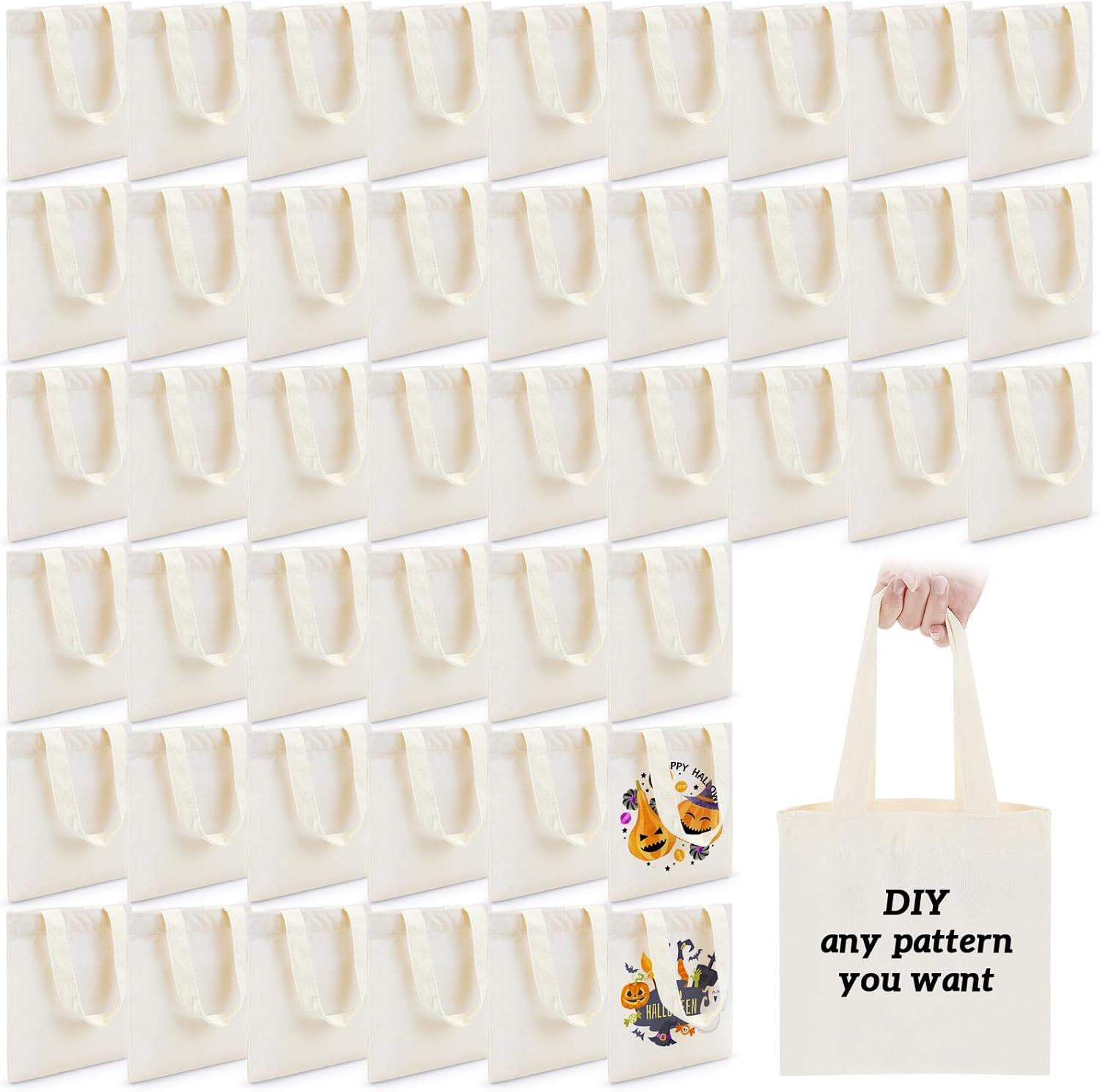 48 Pcs Mini Canvas Tote Bags for DIY, Parties & Groceries – 8.5×8 Inch