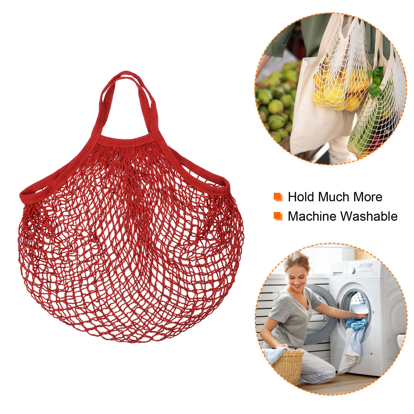 Cotton Mesh Bag, 15×13.8″ Mesh Net String Grocery Bags Red
