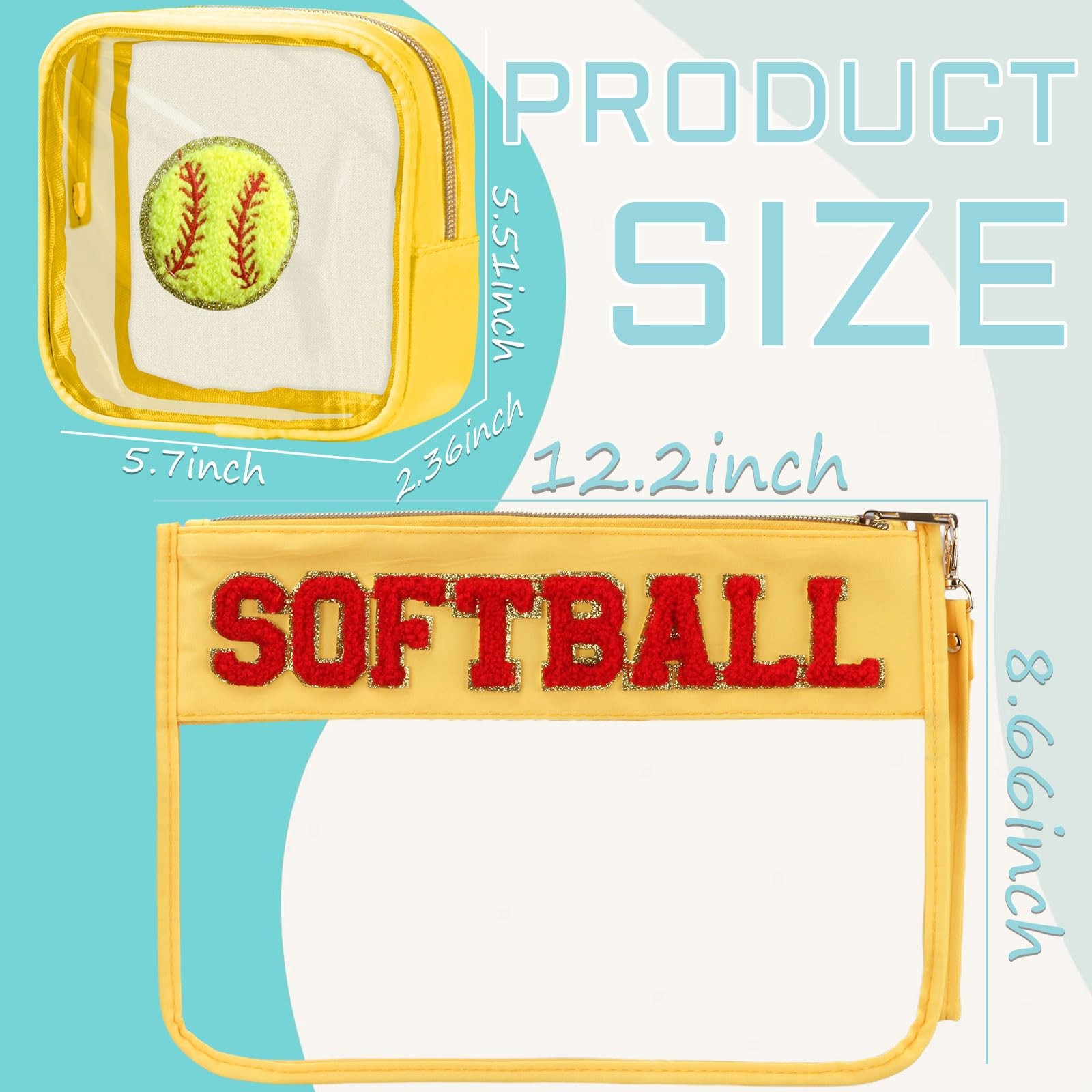 BuyCard 2 Pcs Softball Gifts Makeup Bag with Chenille Letter SOFTBALL-Yellow
