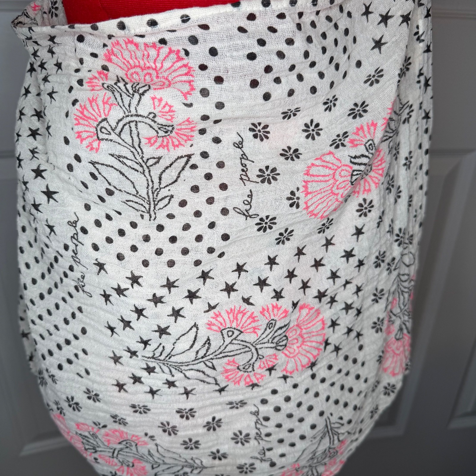 Free People Linen Reusable Shopping Tote Bag Lightweight Boho Stars Floral Large