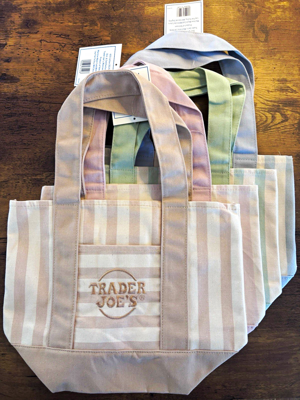 4 Pk Trader Joe’s Striped Mini Canvas Tote Bag Multicolor Cotton/Poly 13x6x11