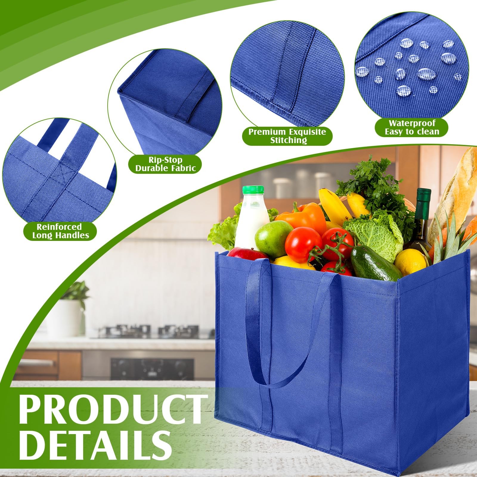 Hillban 30 Pack Reusable Grocery Bags Bulk Heavy Duty Large Shopping Bags Was…
