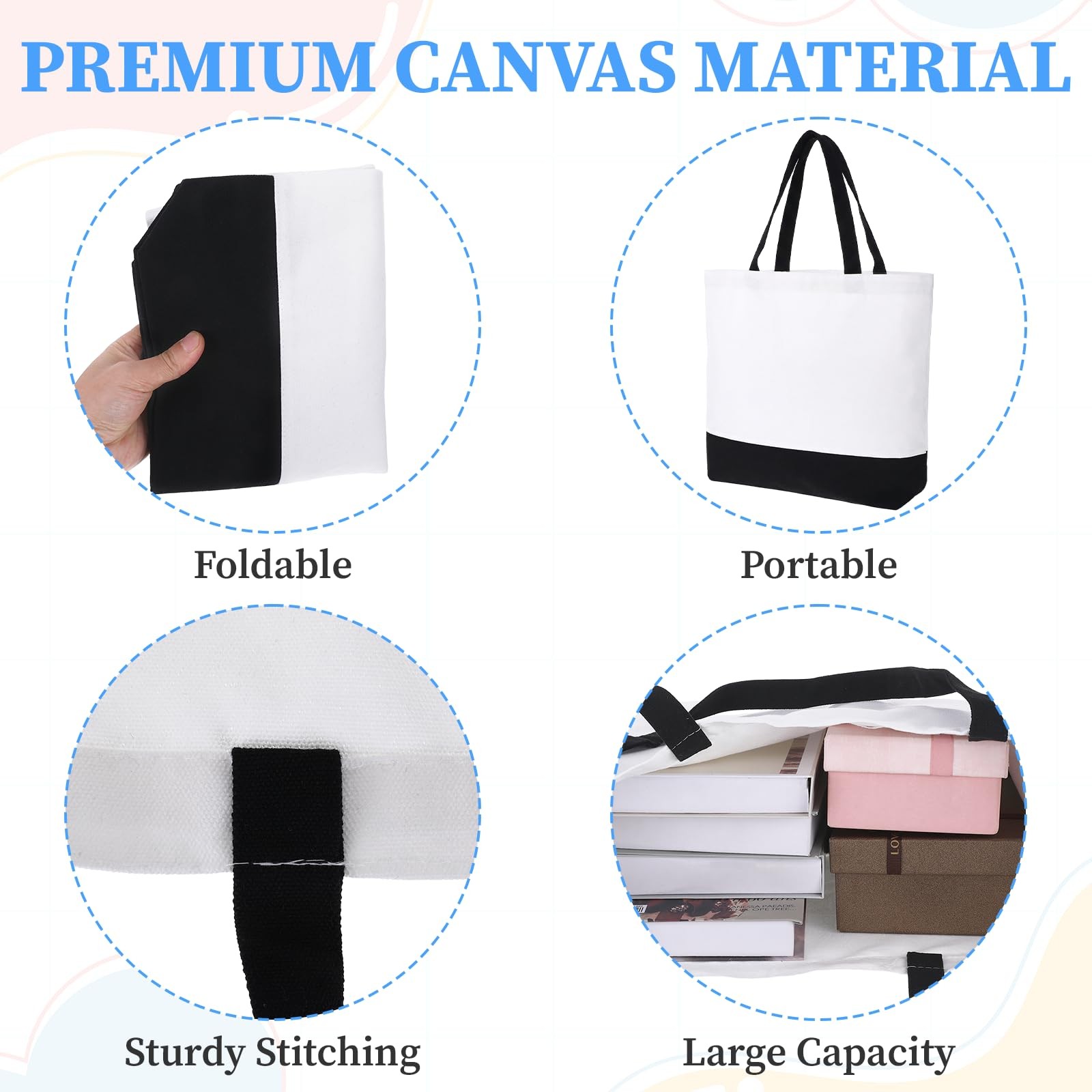Sploziia 10 Pcs Sublimation Canvas Tote Bags Bulk 18.5 x 15 x 4 Inch White Re…