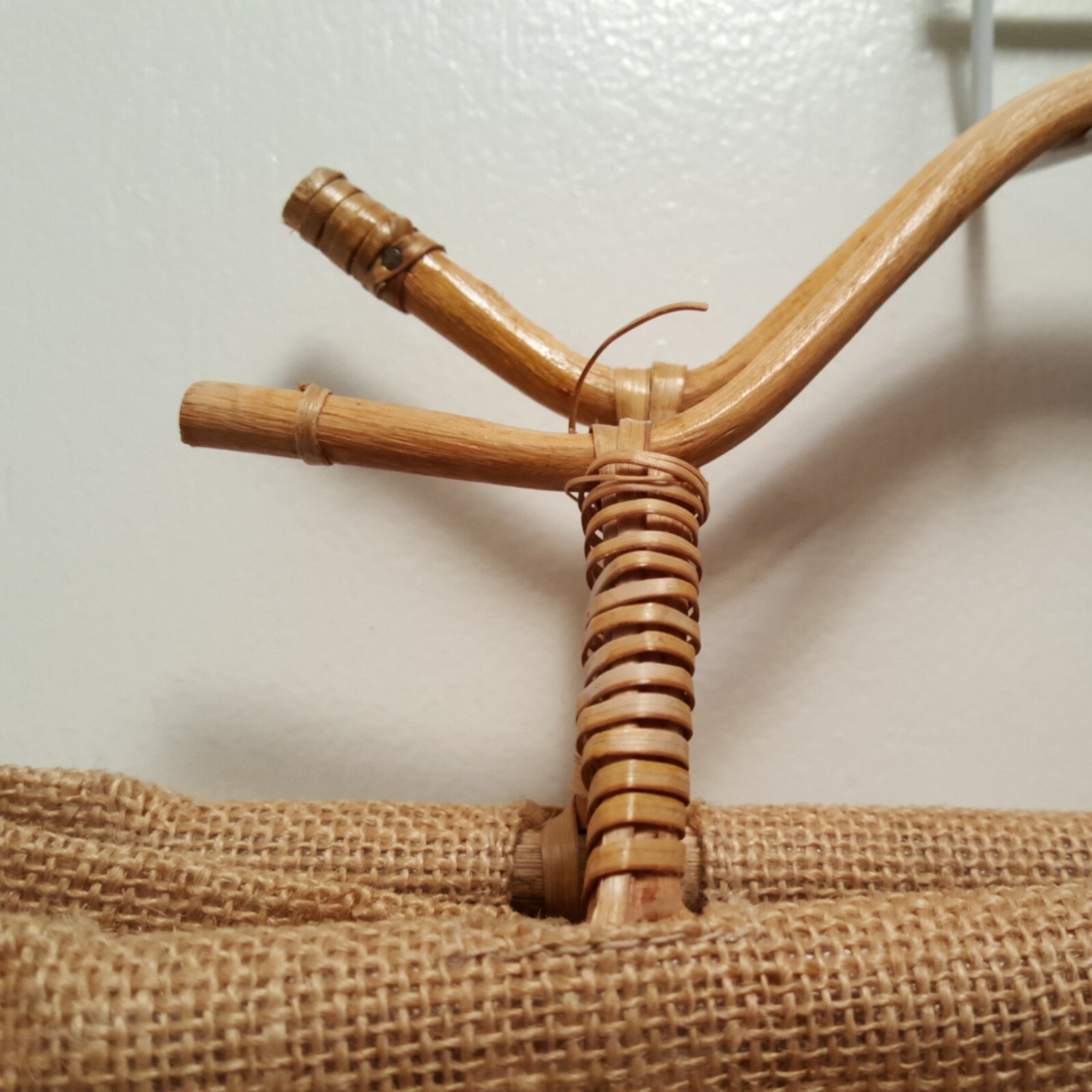 VTG Burlap Jute Satchel-Bag-Tote with Bamboo Handles