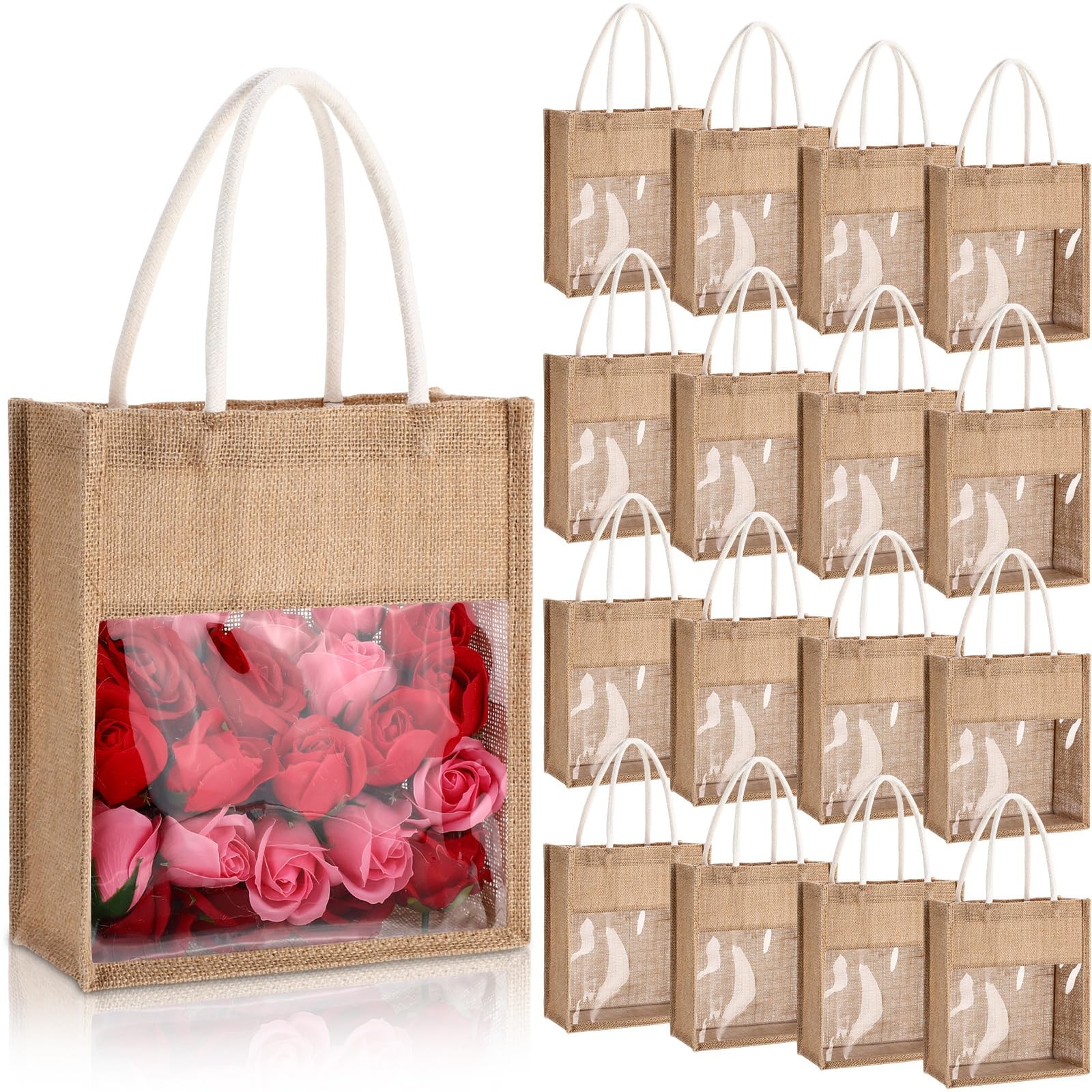 16 PCS Burlap Tote Gift Bags Soft Handles Heavy Duty Multipurpose Jute DIY