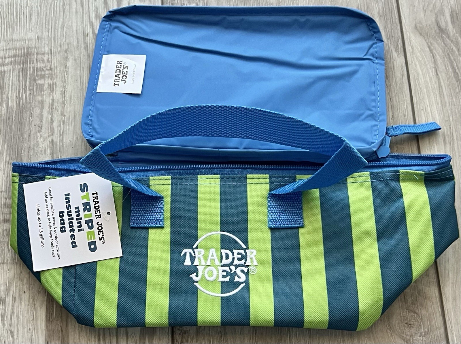 trader joes mini insulated bag green And Blue Strips