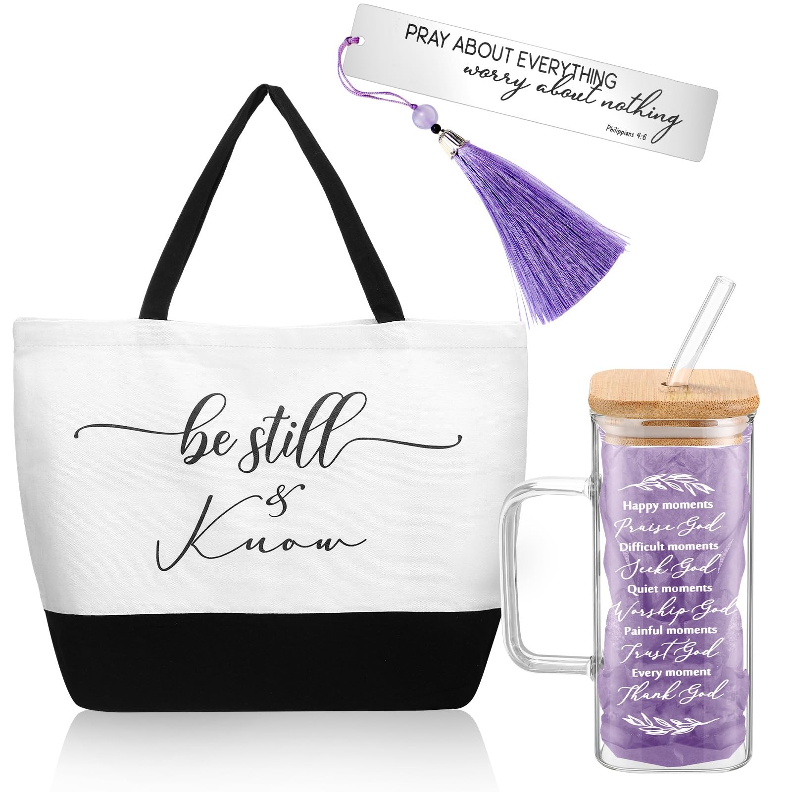 3 Pcs Christian Scripture Gifts for Women Teacher Religious Tote Bags Cups Bi…