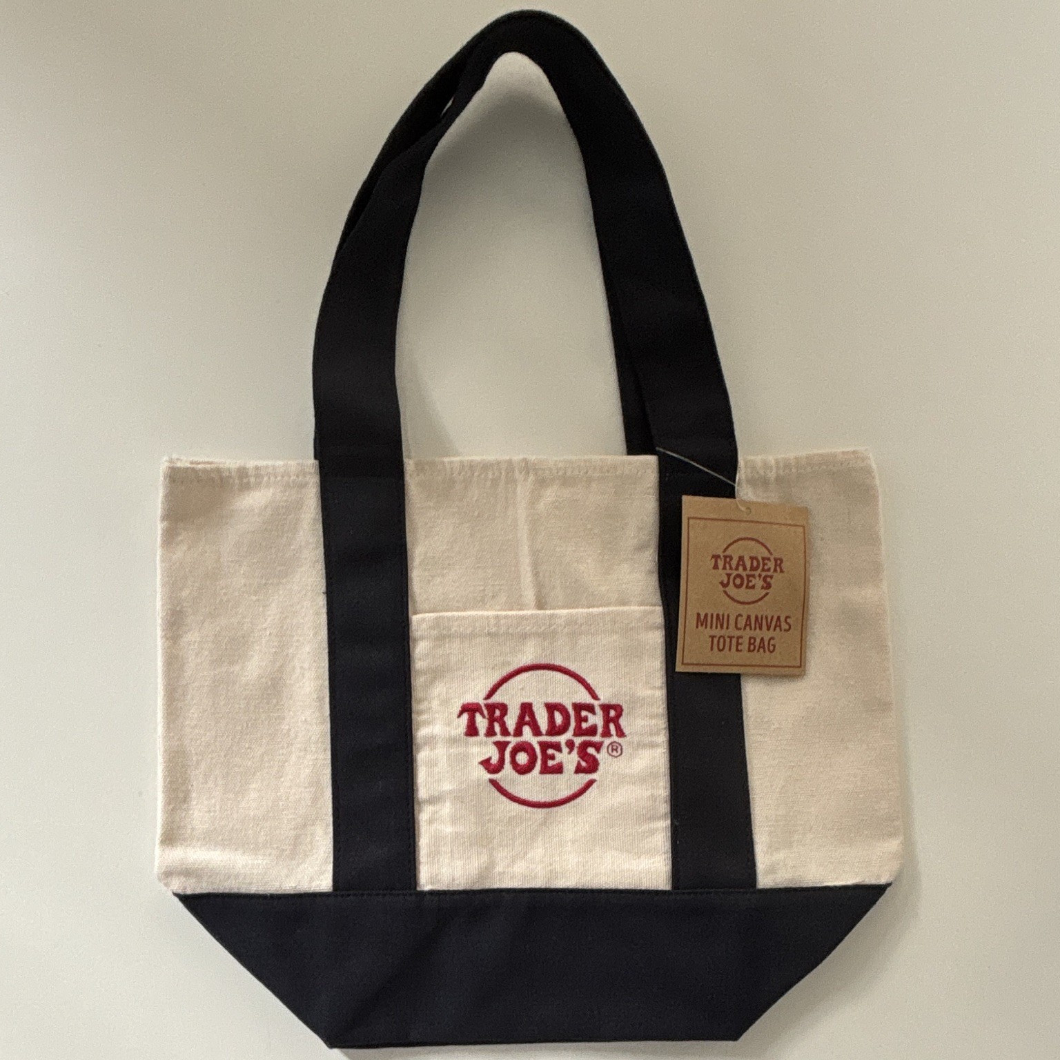 Trader Joe’s Mini Canvas Tote Bag Logo Beige/Black Red 13x10x6 in
