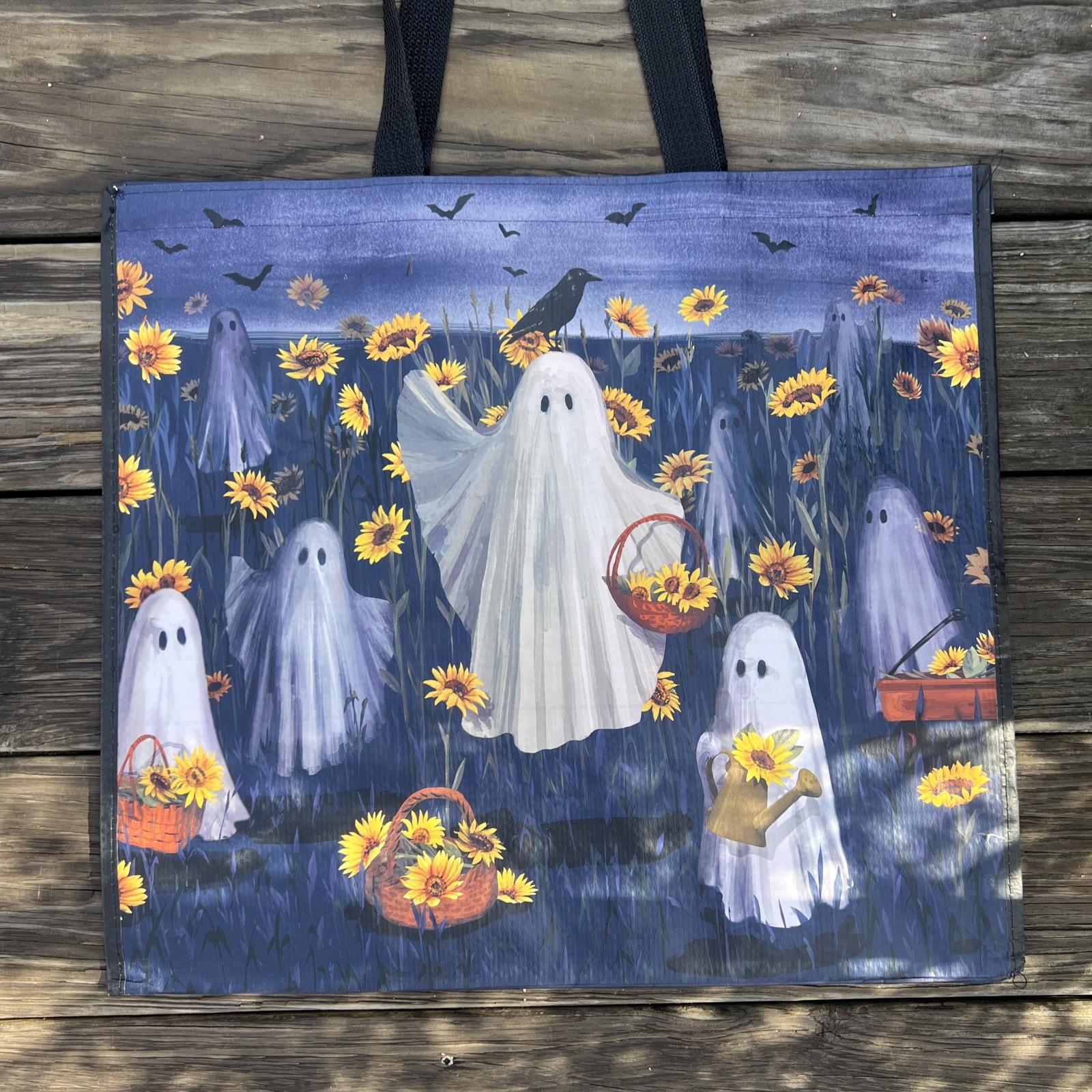 Halloween Ghosts 👻Baskets Sunflowers 🐦‍⬛ CROWS Bats Shopping Bag New🌼TJX🌼