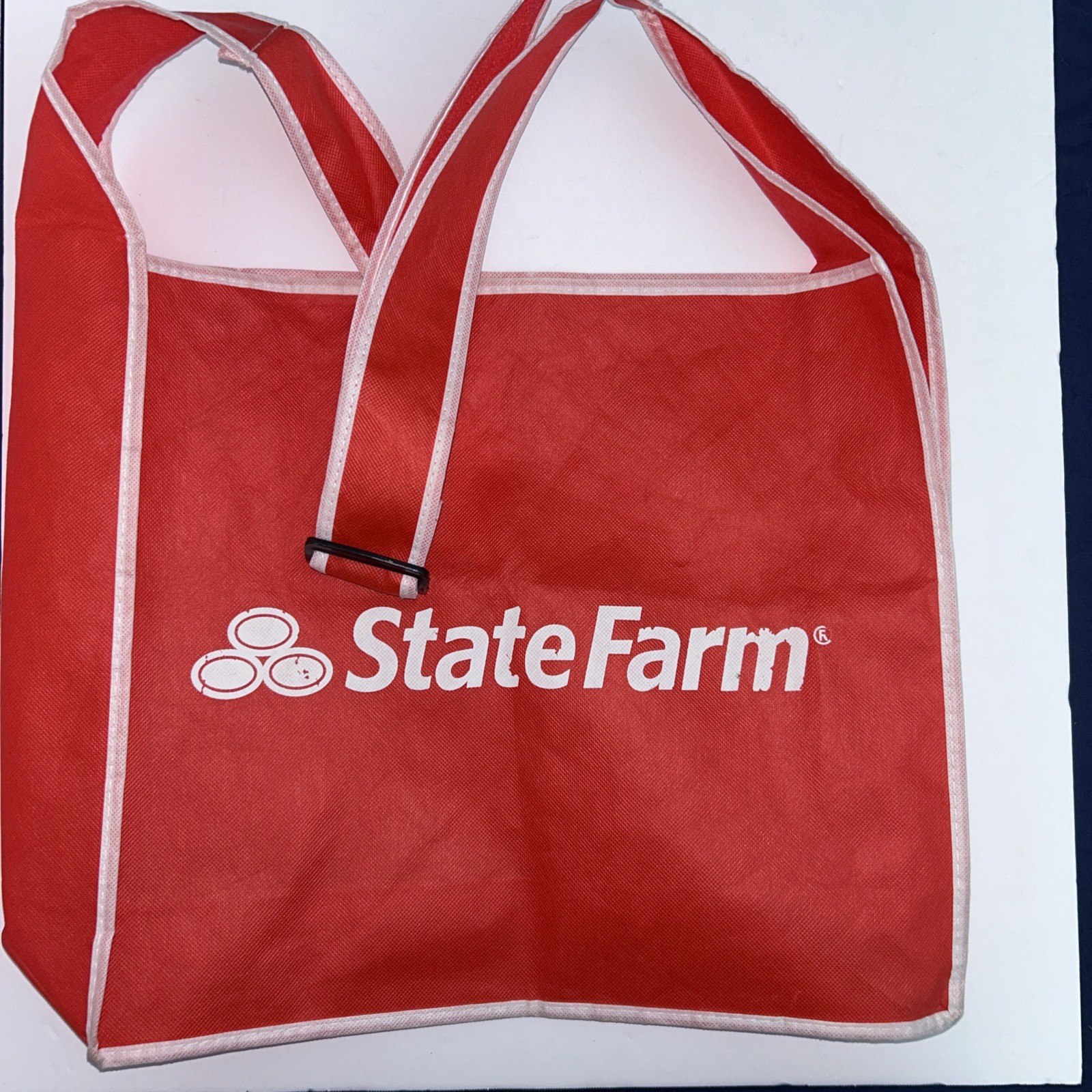 State Farm Tote Book Grocery Bag, White and Red Adjustable Strap