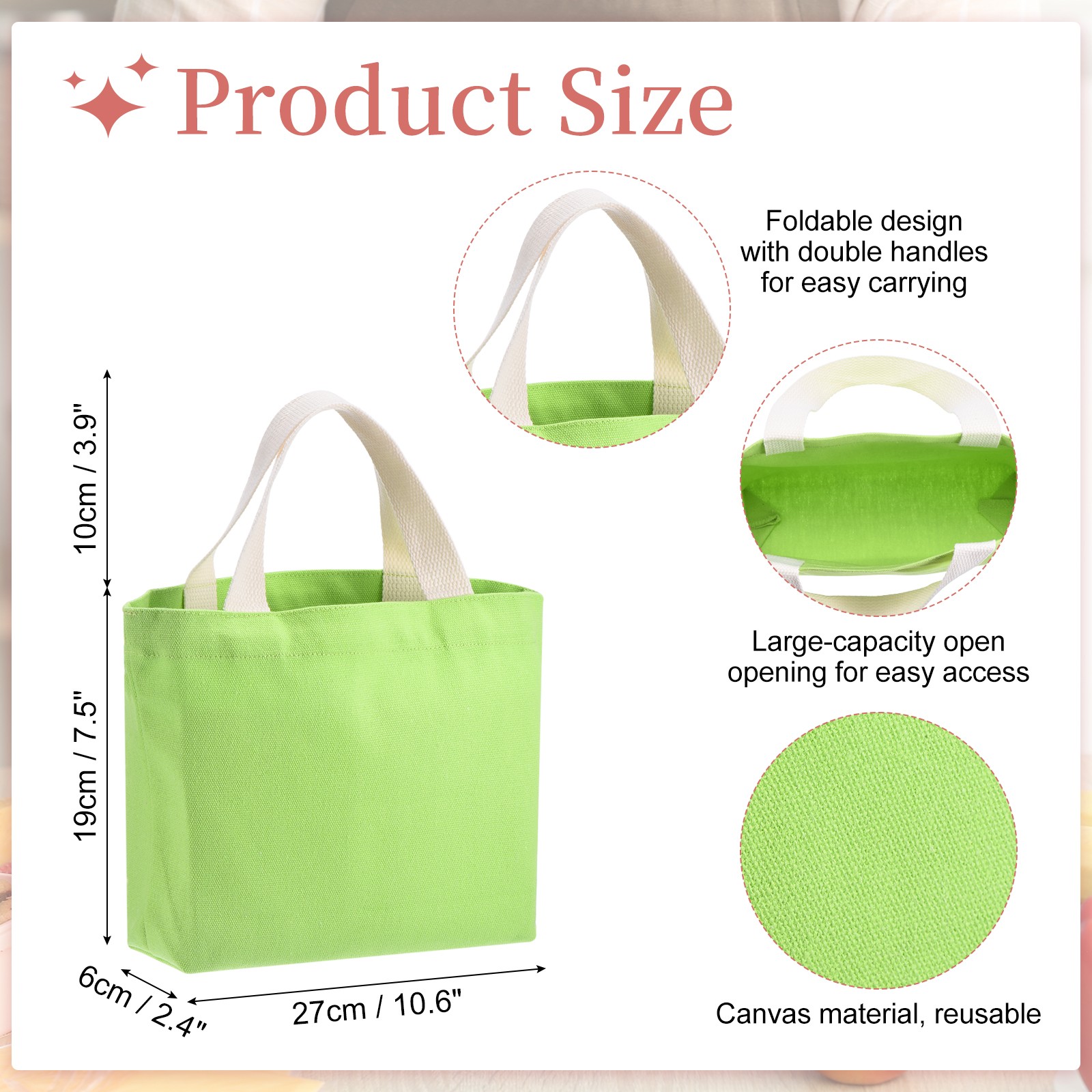 Small Canvas Bag for Women, 11 x 2 x 7″ Canvas Bags, Bright Green for